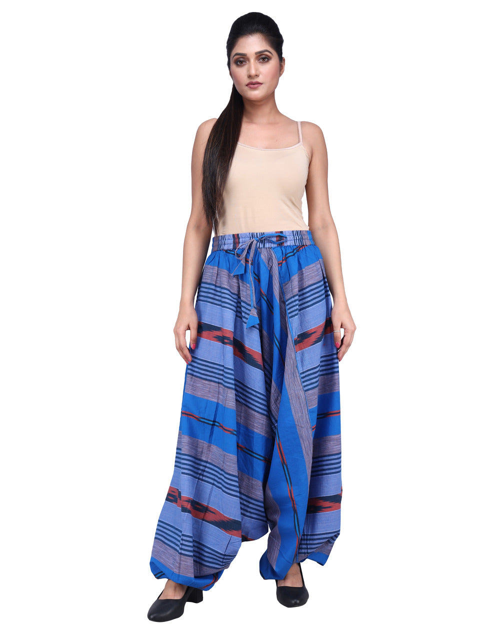 Harem Pant Unisex Handcrafted Gamcha Fashion Handloom Fabric Blue UP01