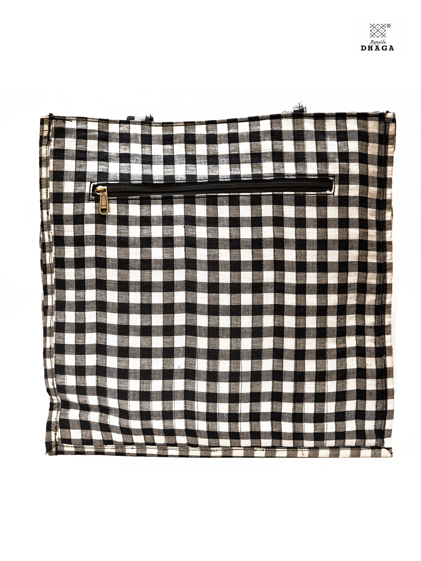 Gamcha Drapari Wrinkle Tote Bag – Handcrafted Cotton with 3 Zip Pockets Red Black white BAG17