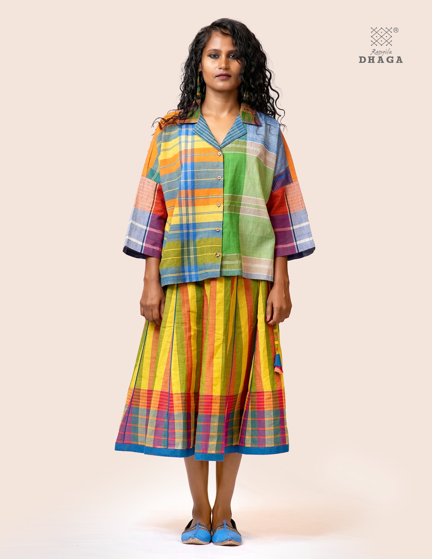 Women’s Oversized Gamcha Cotton Shirt | Handloom Front Open Top S03