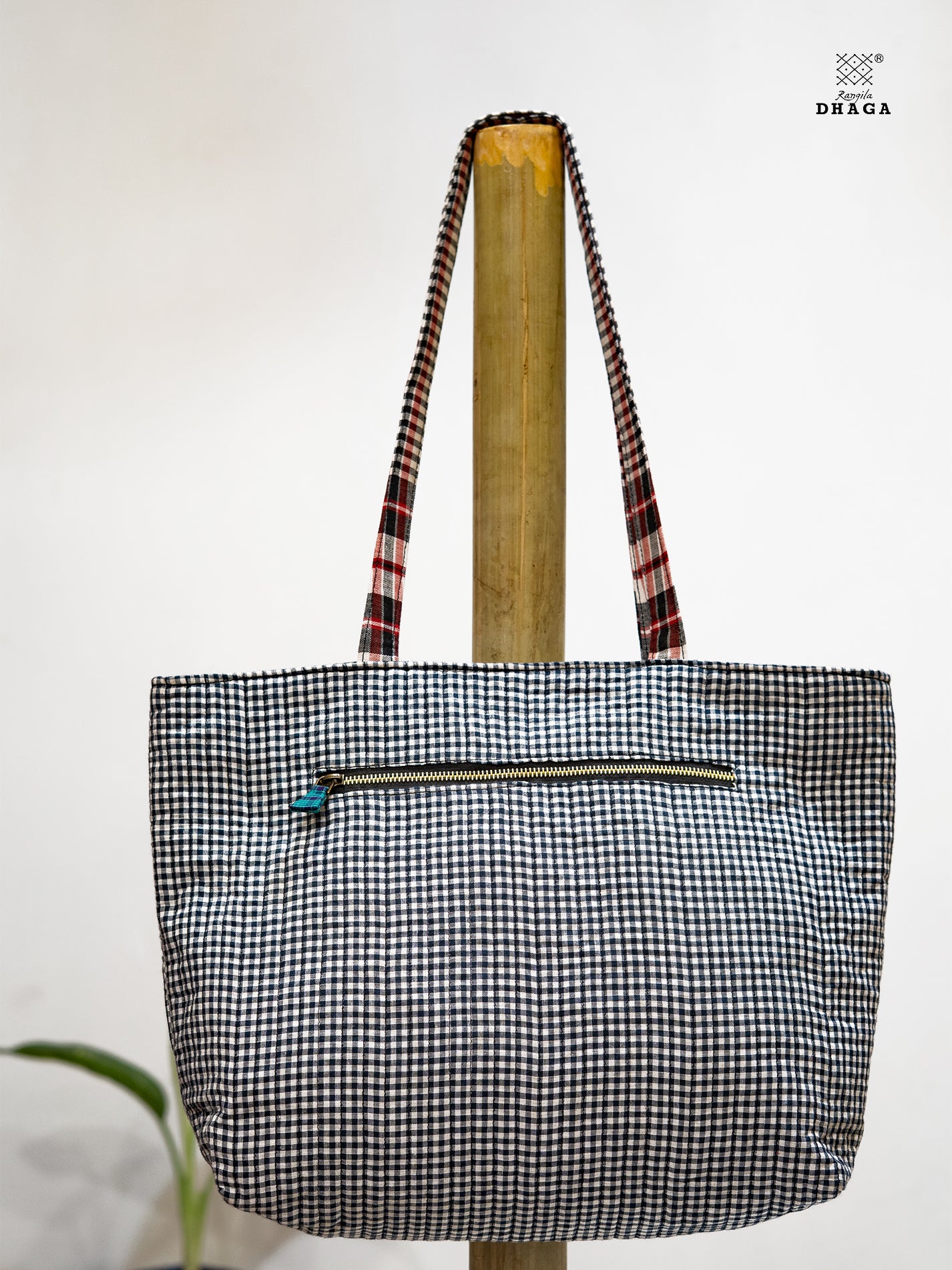 Hand-Embroidered Black & White Gamcha Tote Bag – Floral Harmony Bag22