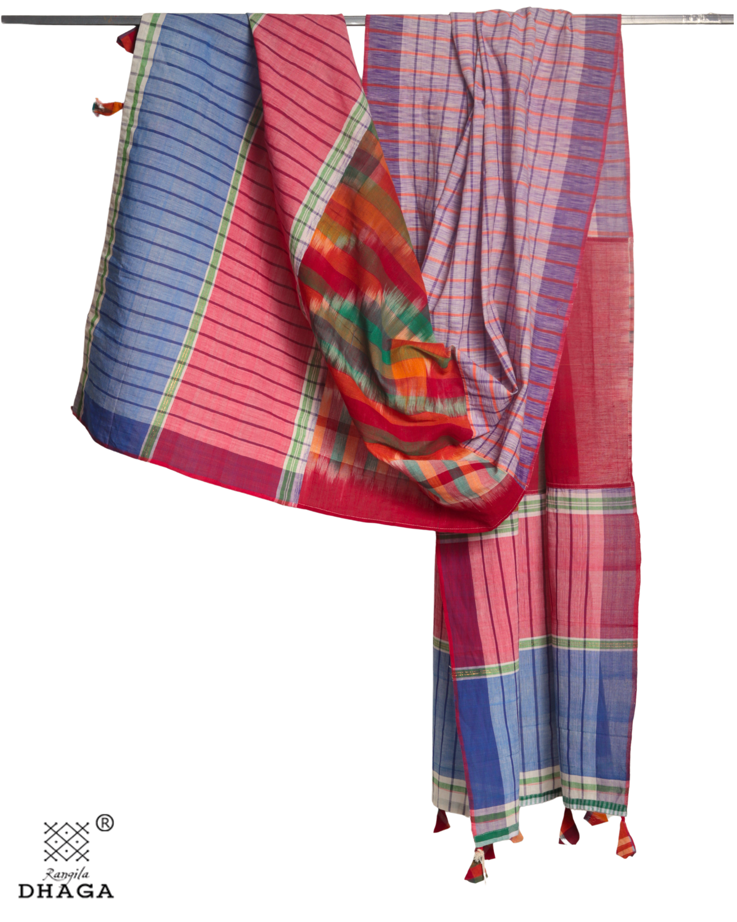 Rangila Dhaga Multicolor Patchwork Gamcha Dupatta with Tassels - Handwoven Cotton (2.5m)- GD004