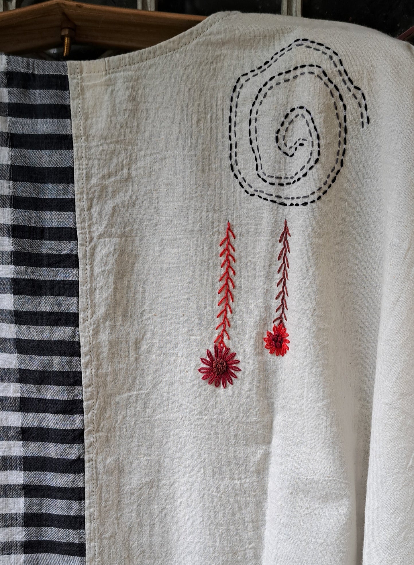 Hand Embroidered Gamcha Cotton Kaftan Dress (White) D065