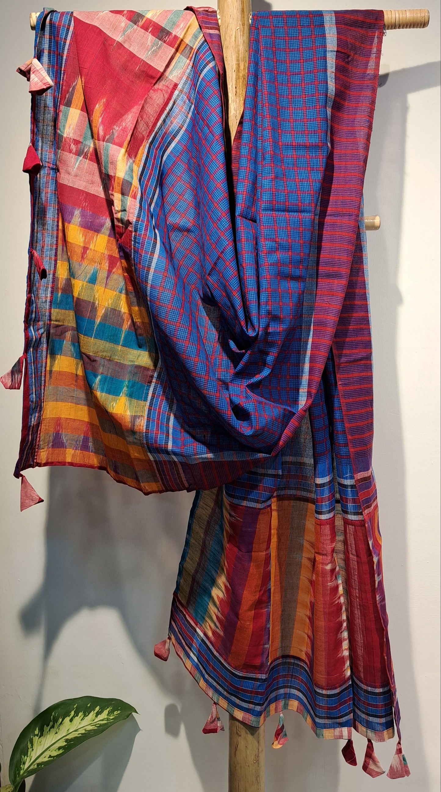 Patch work Gamcha Fashion Handloom Cotton Dupatta DP16( Blue Multicolor)