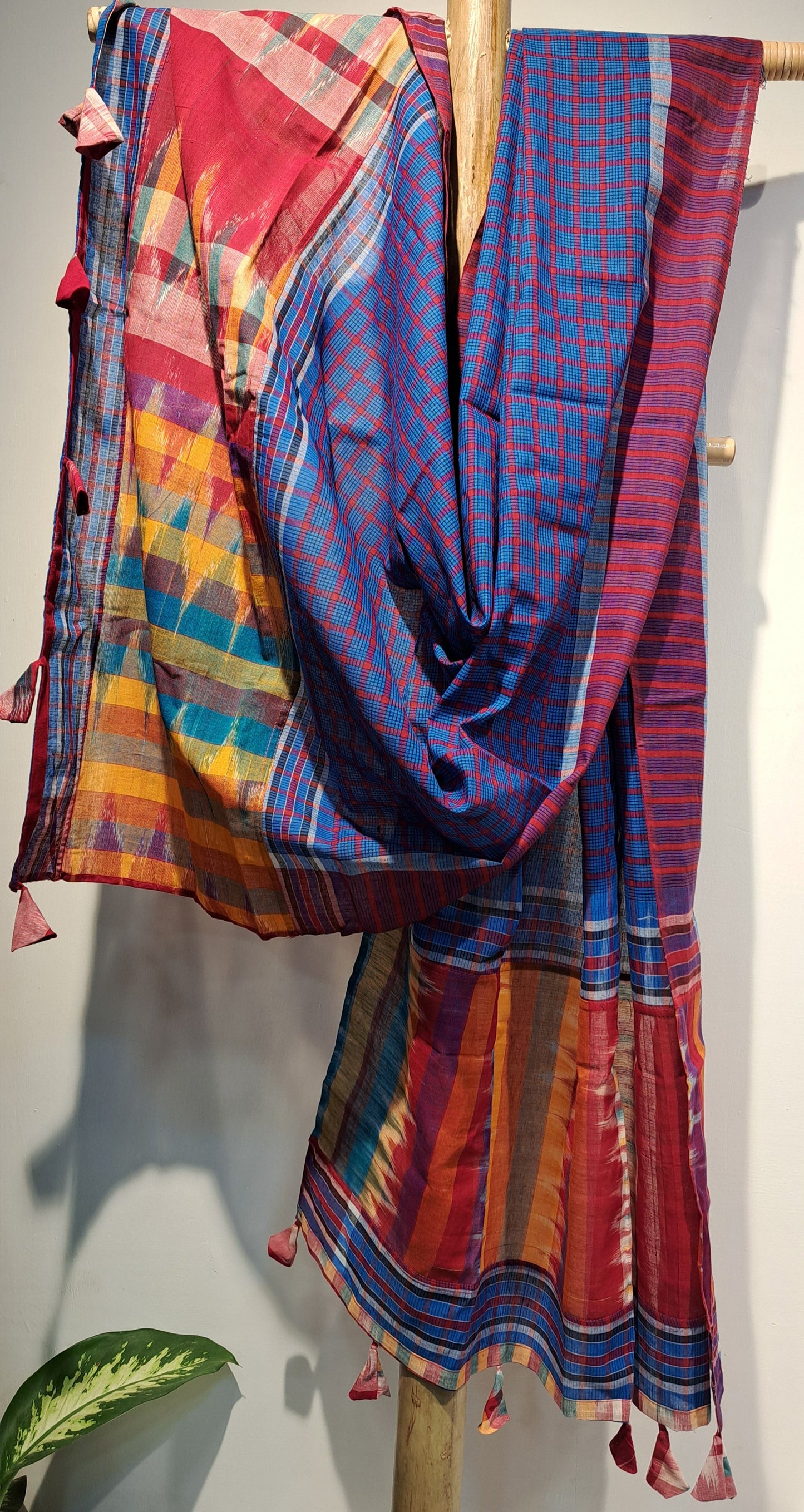 Patch work Gamcha Fashion Handloom Cotton Dupatta DP16( Blue Multicolor)