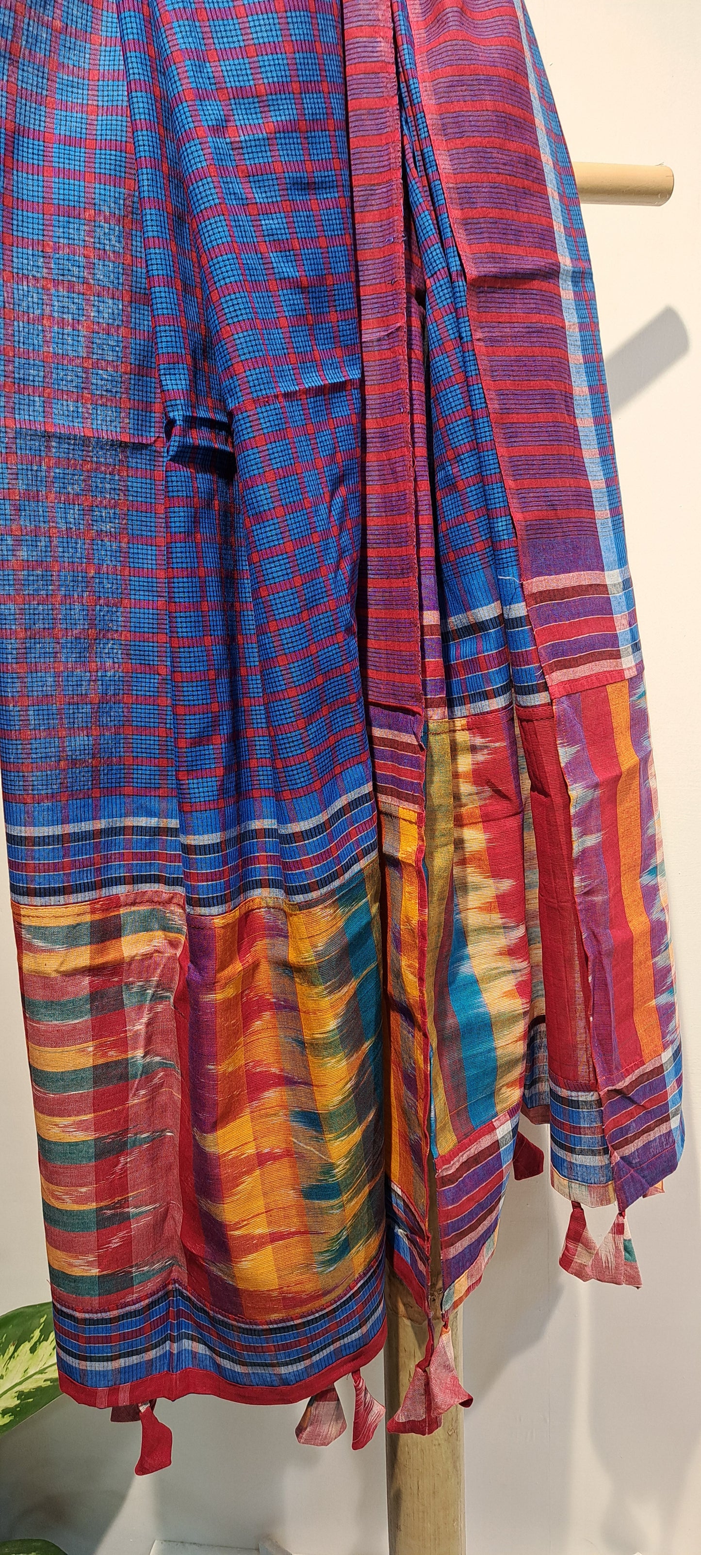Patch work Gamcha Fashion Handloom Cotton Dupatta DP16( Blue Multicolor)