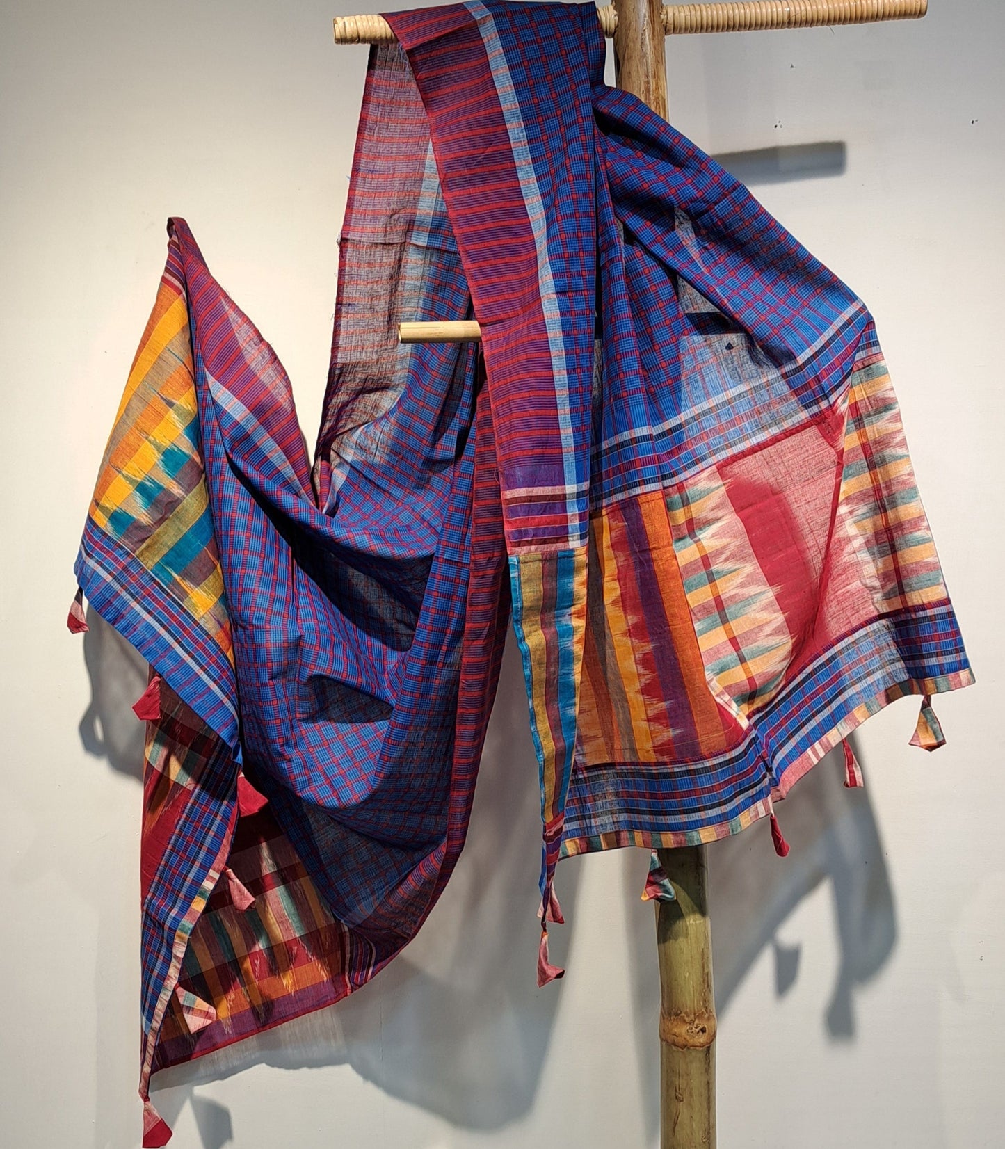 Patch work Gamcha Fashion Handloom Cotton Dupatta DP16( Blue Multicolor)