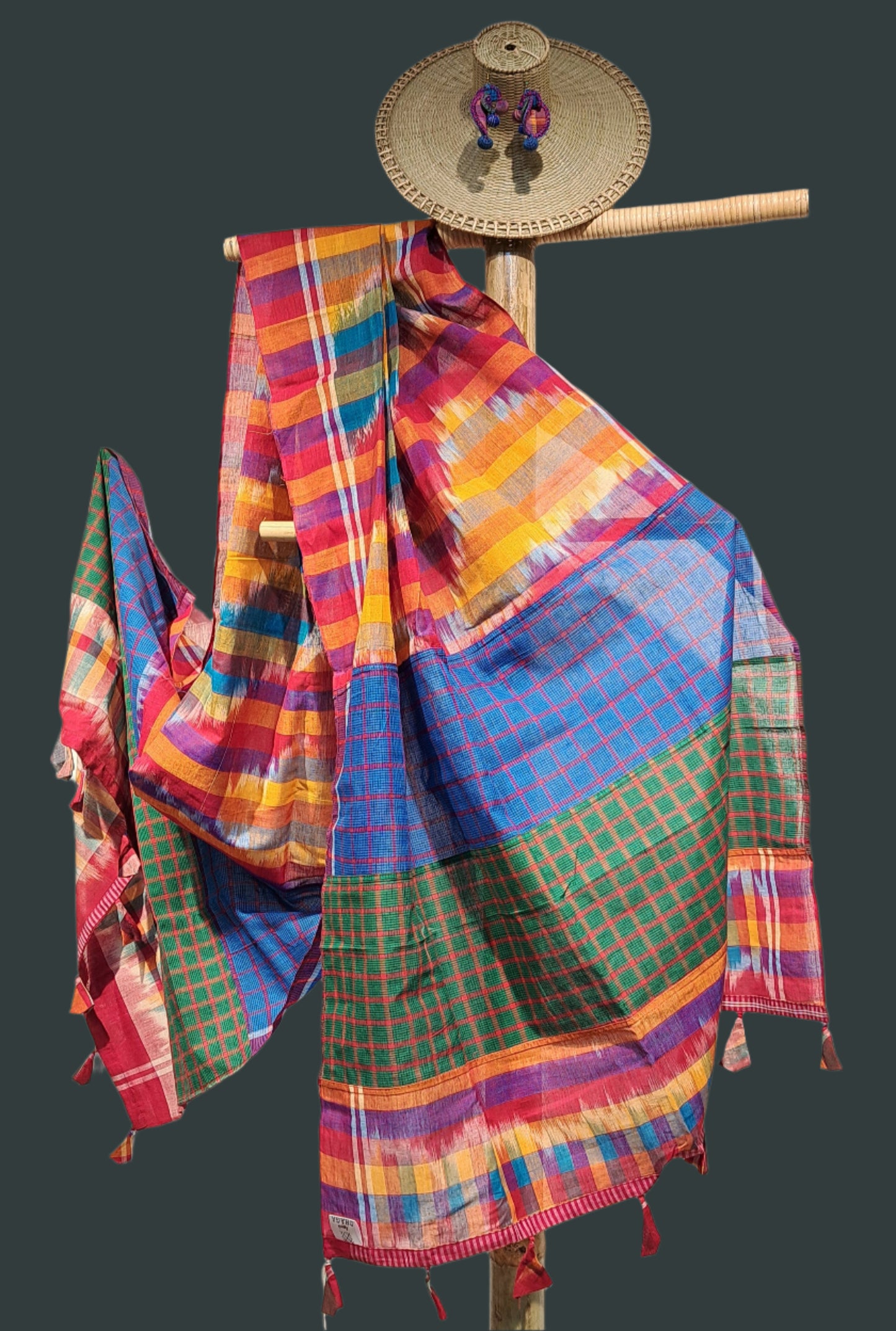 Patch work Gamcha Fashion Handloom Cotton Dupatta DP17( Red blue Multicolor)