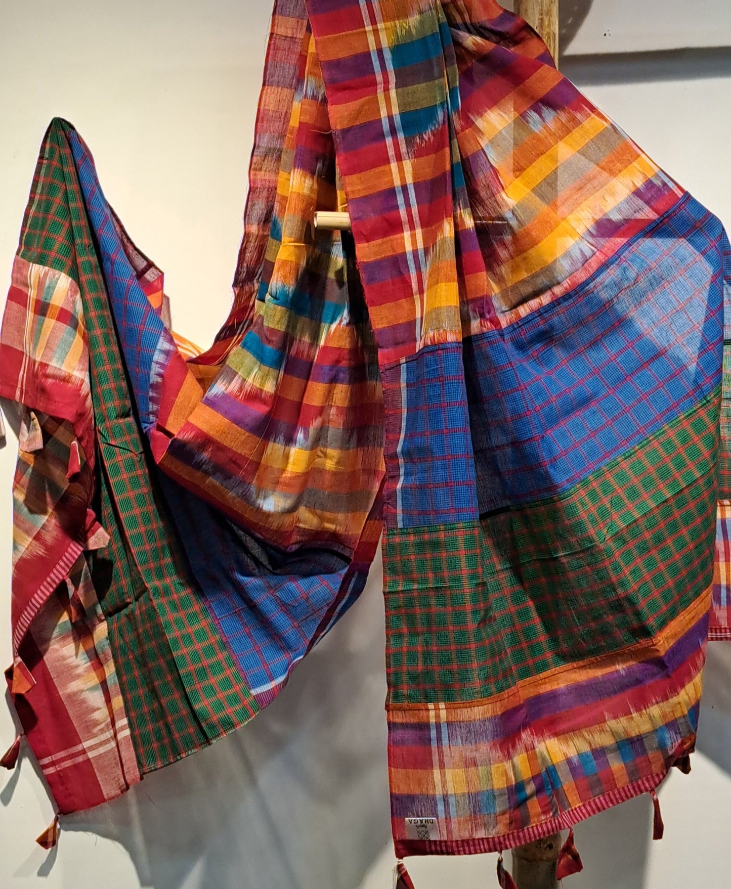 Patch work Gamcha Fashion Handloom Cotton Dupatta DP17( Red blue Multicolor)