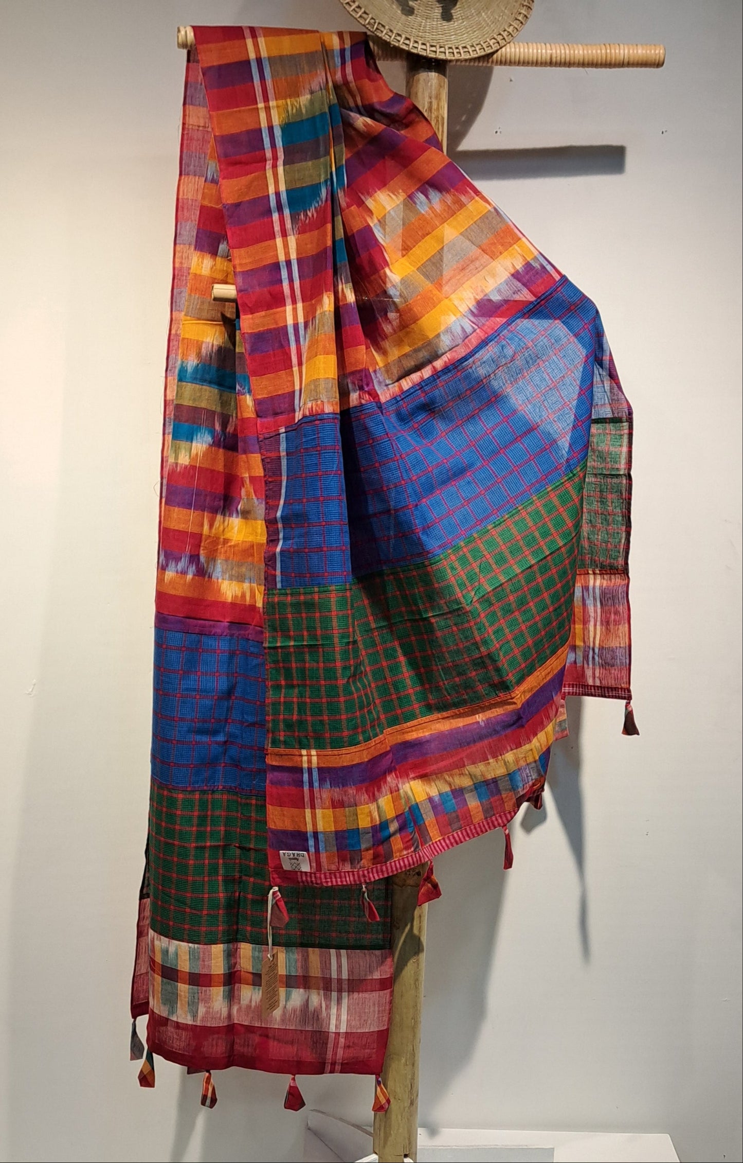 Patch work Gamcha Fashion Handloom Cotton Dupatta DP17( Red blue Multicolor)