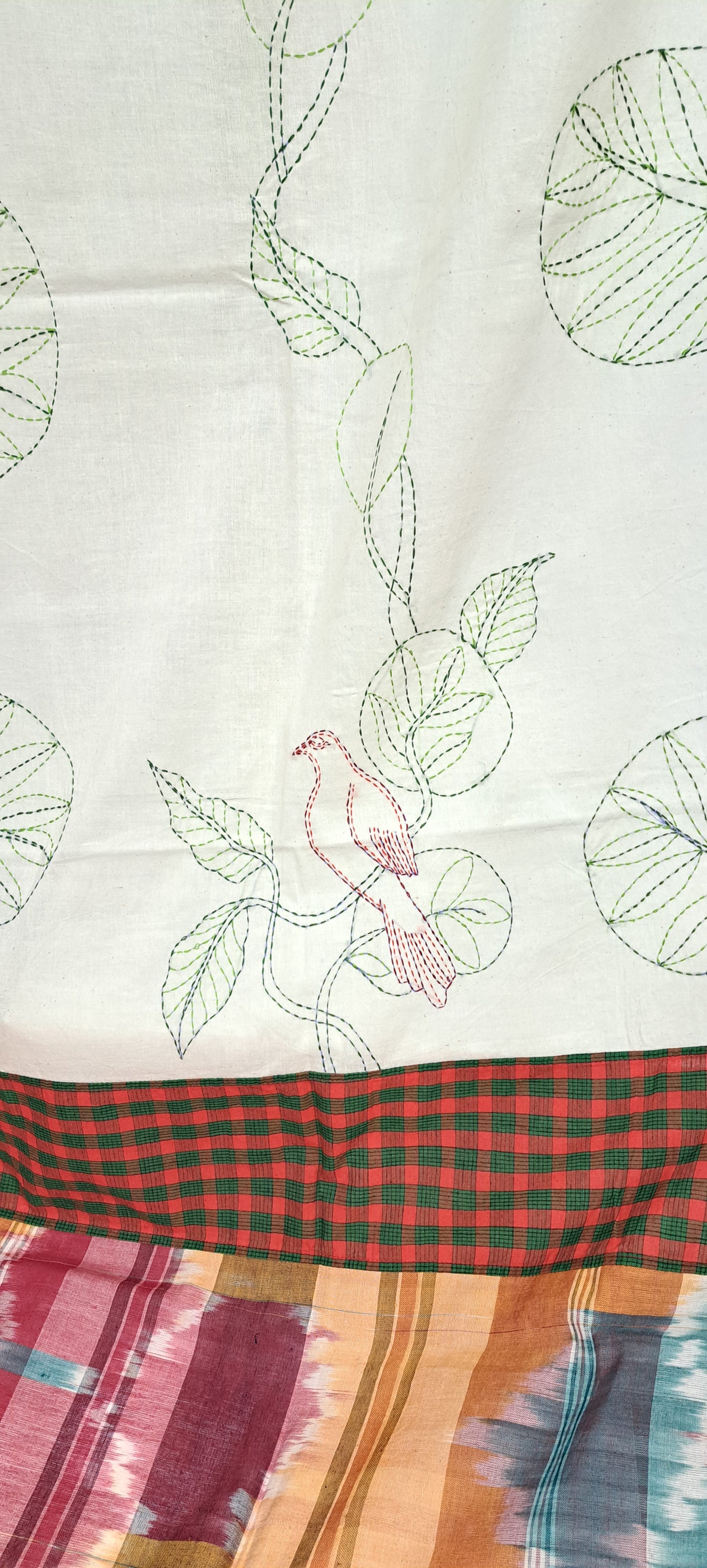 Handloom Embroidered Gamchha Cotton Dupatta – Leaf & Bird Motif DP