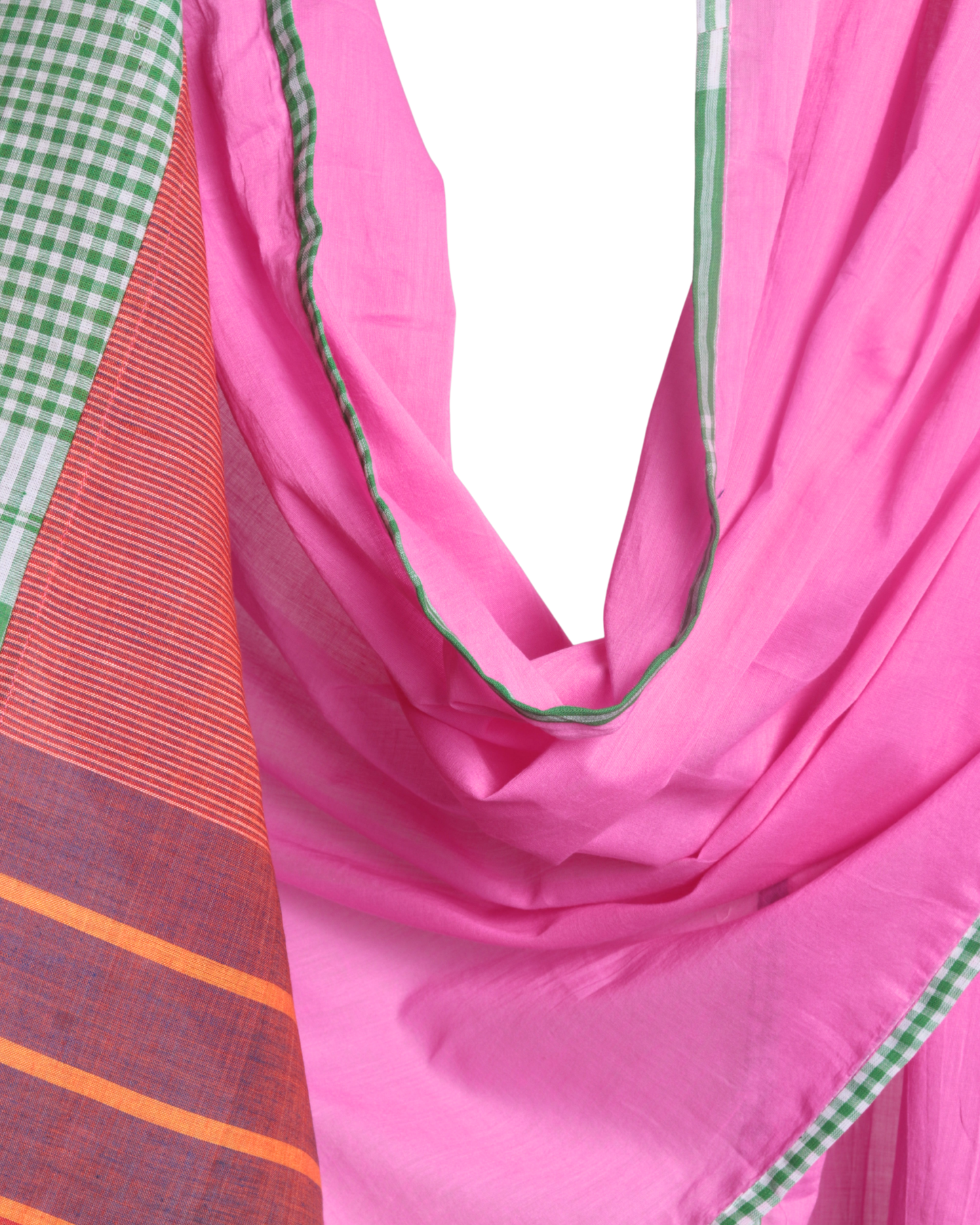 Rangila Dhaga Pink & Green Contrast Gamcha Dupatta with Tassels (2.5m) GD010