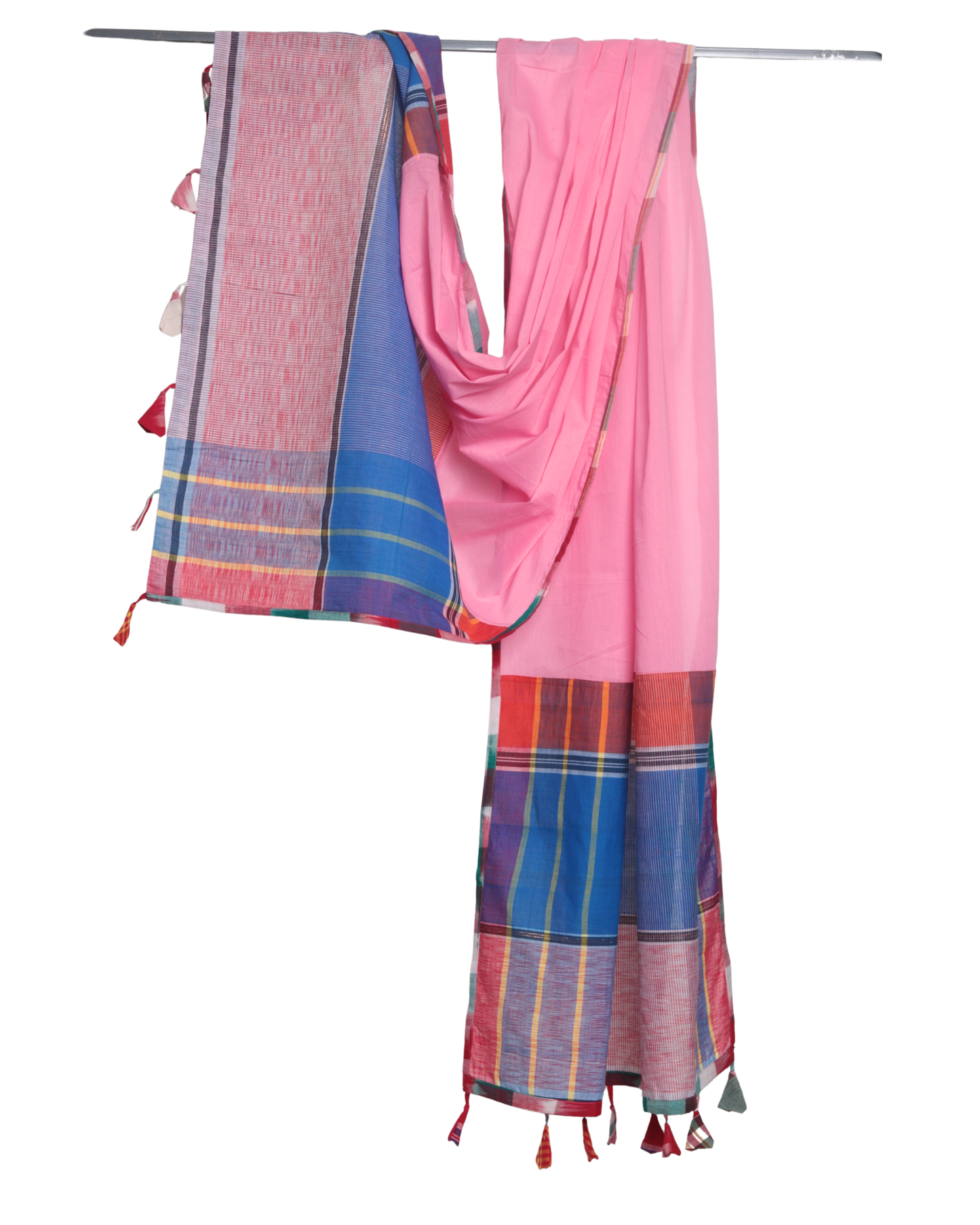 Rangila Dhaga Pastel Pink Gamcha Dupatta with Contrast Border & Tassels (2.5m)- GD009