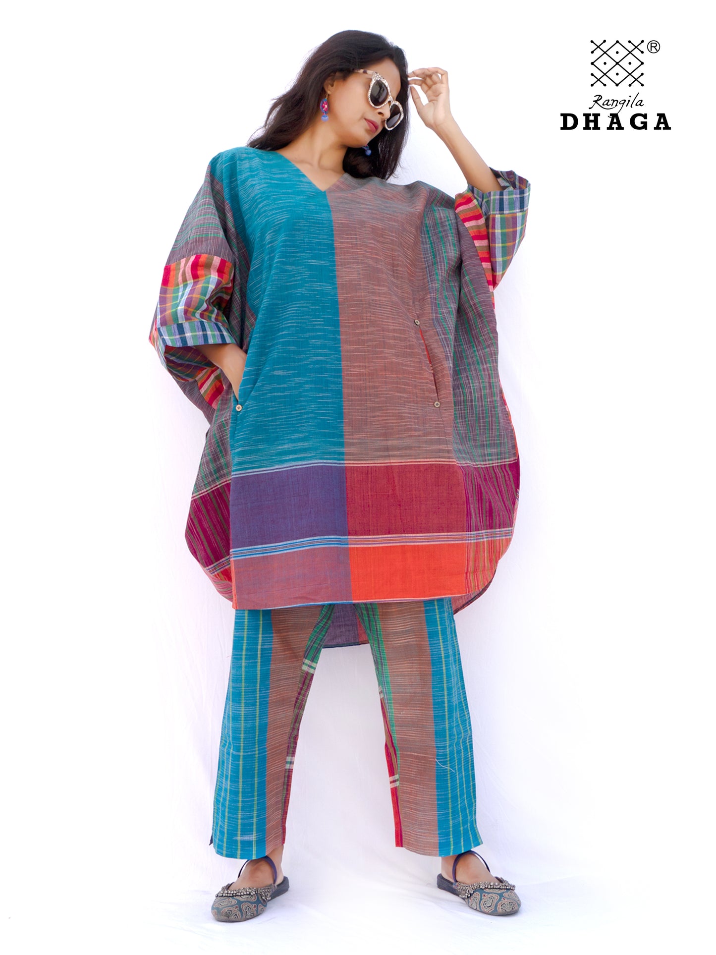 Kaftan Dress Long Free Size Gamcha Fashion Handloom Cotton (SkyGreen Blue ) SHR103 (Copy)