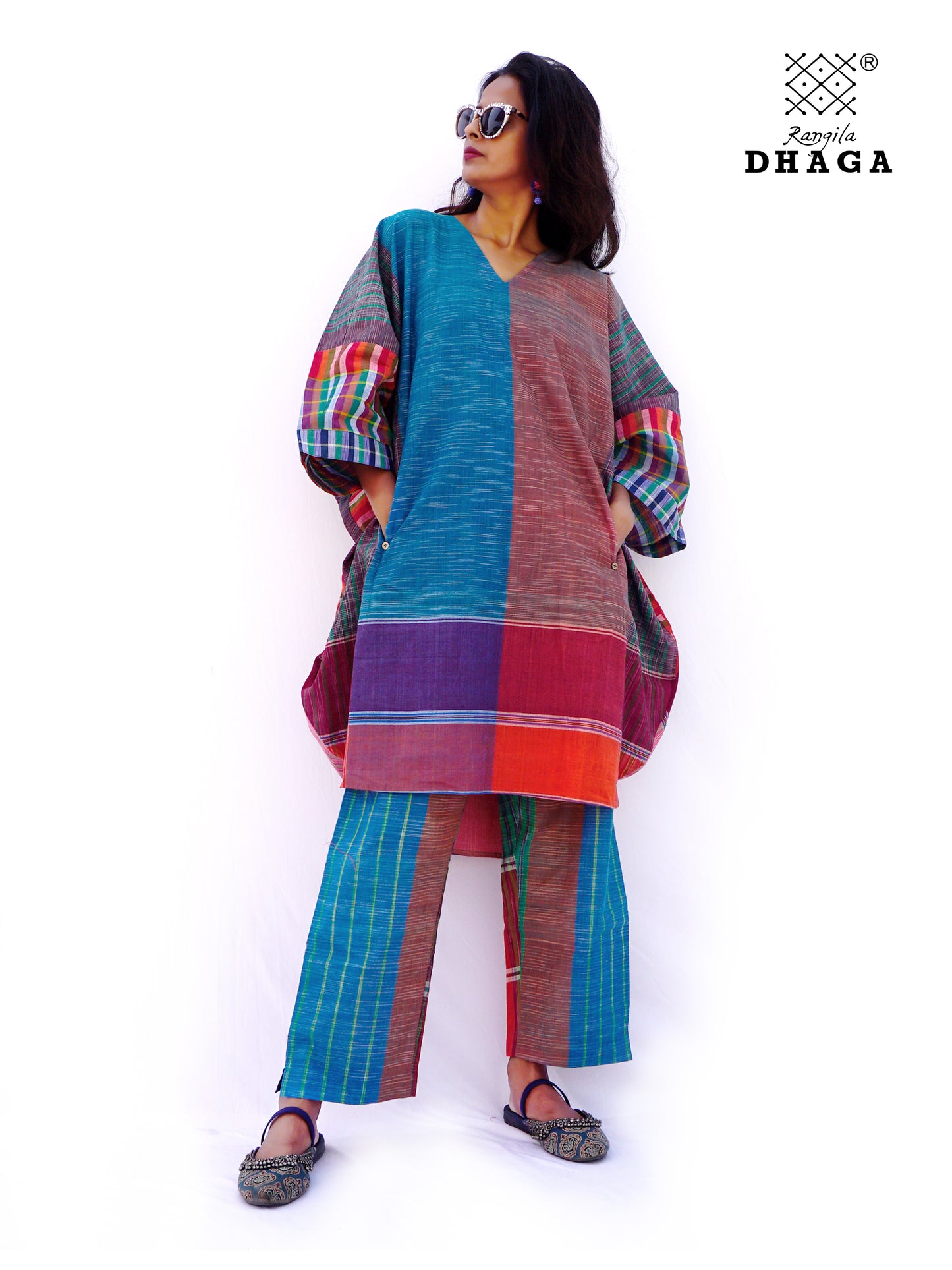 Kaftan Dress Long Free Size Gamcha Fashion Handloom Cotton (SkyGreen Blue ) SHR103 (Copy)