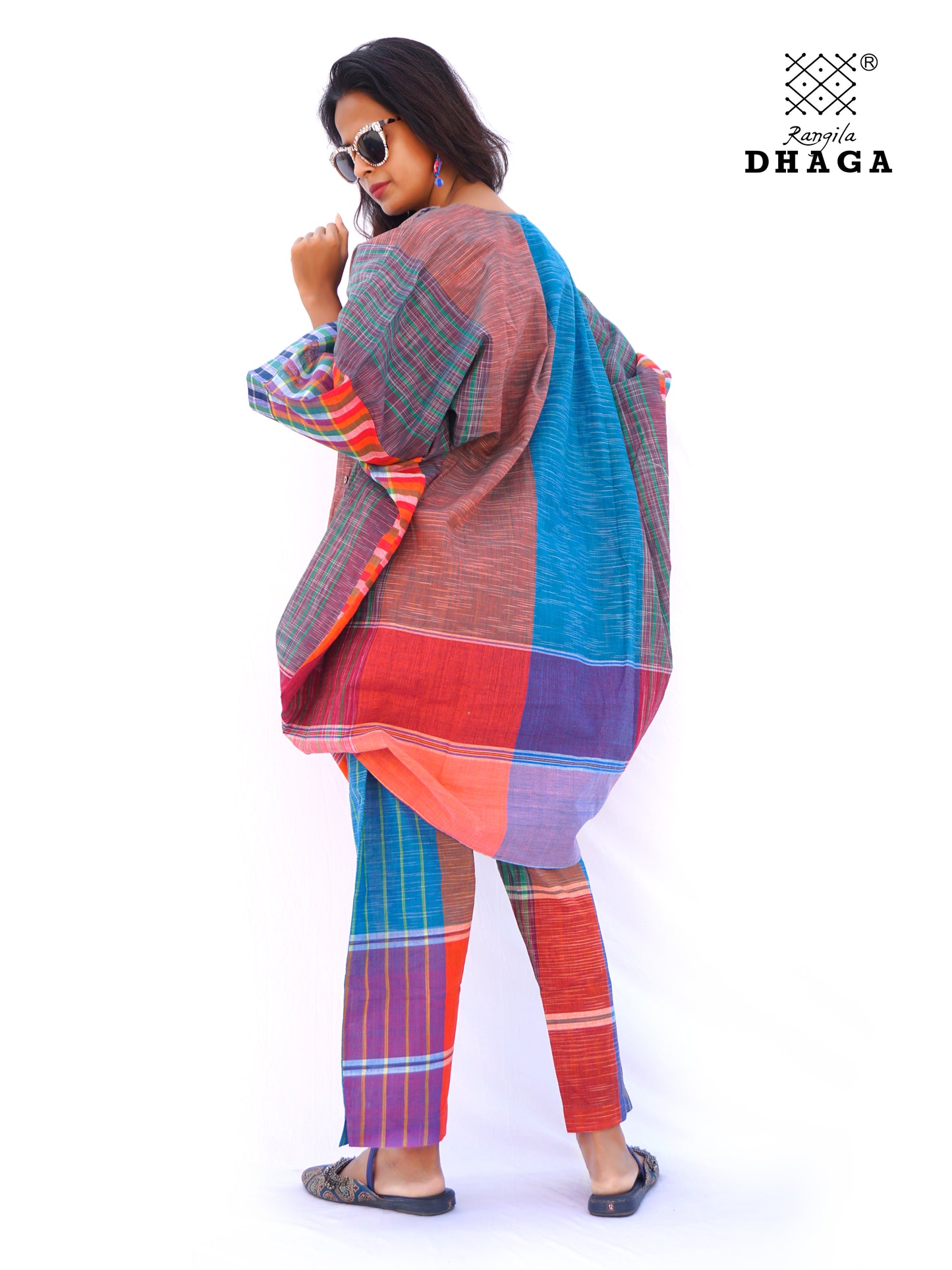 Kaftan Dress Long Free Size Gamcha Fashion Handloom Cotton (SkyGreen Blue ) SHR103 (Copy)