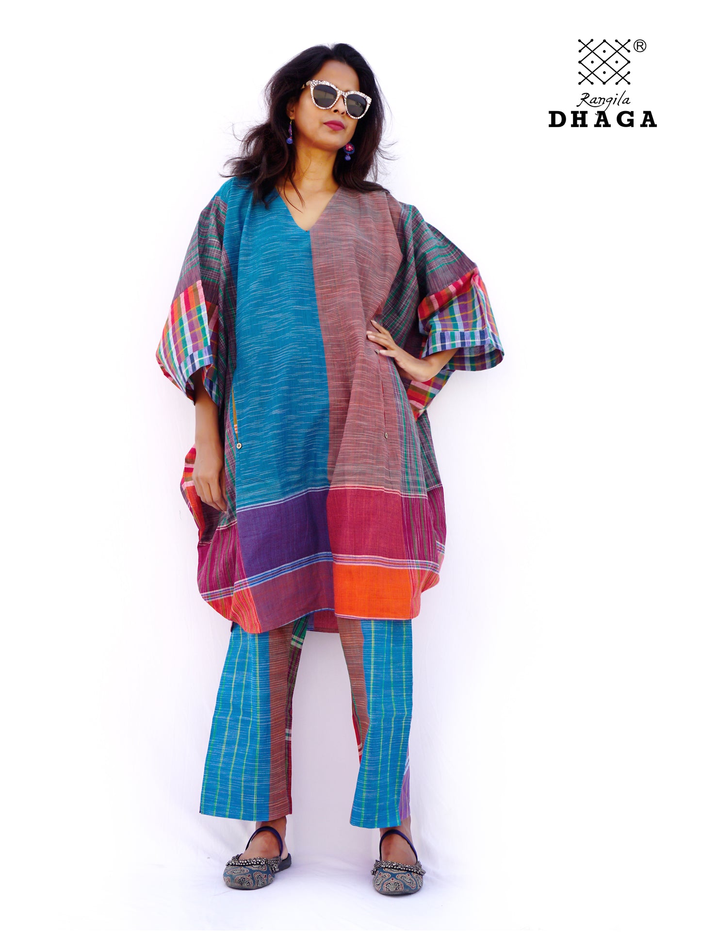 Kaftan Dress Long Free Size Gamcha Fashion Handloom Cotton (SkyGreen Blue ) SHR103 (Copy)