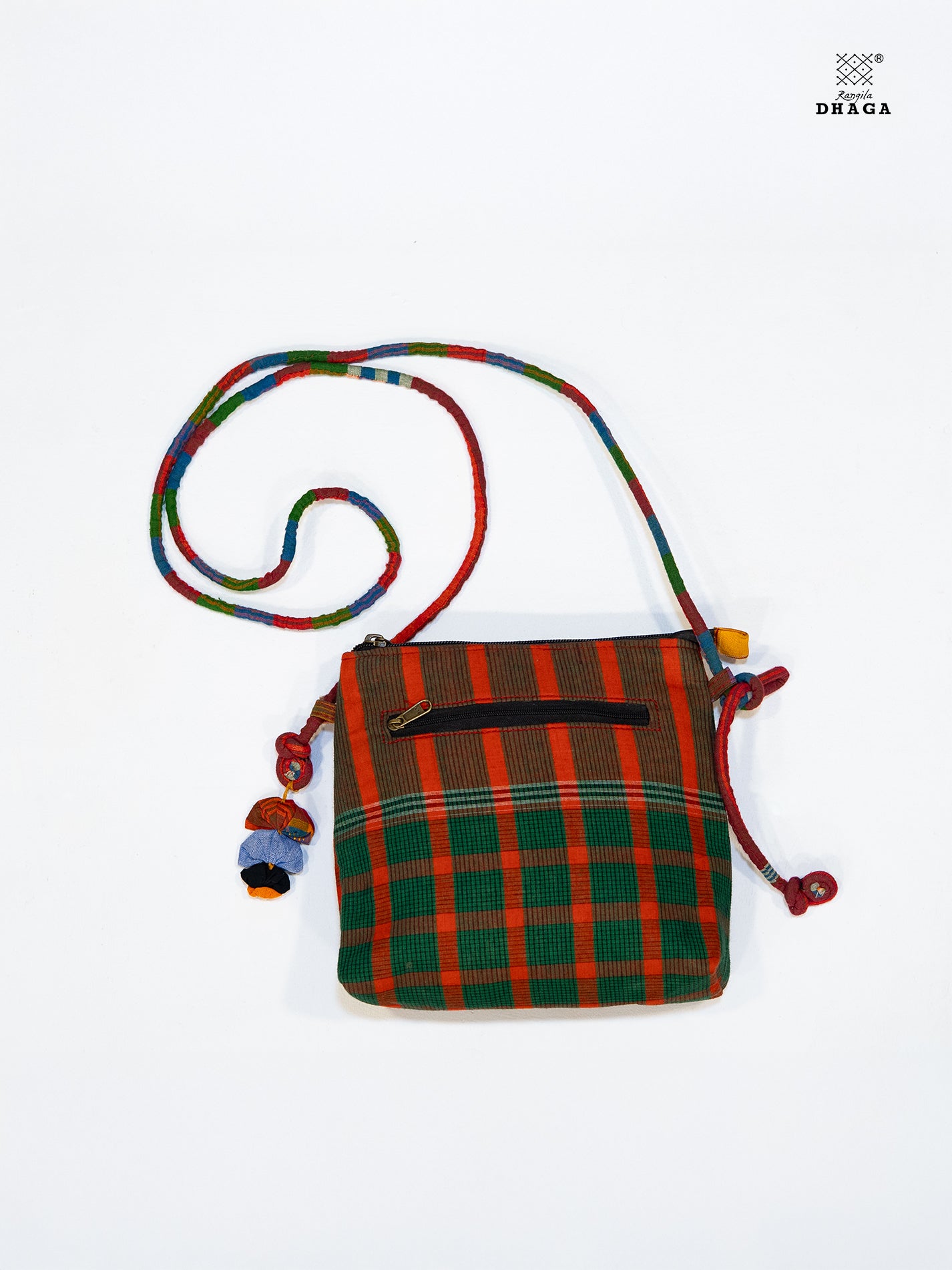 Sling Bag Gamcha Fashion Hand Embroided Green SL05