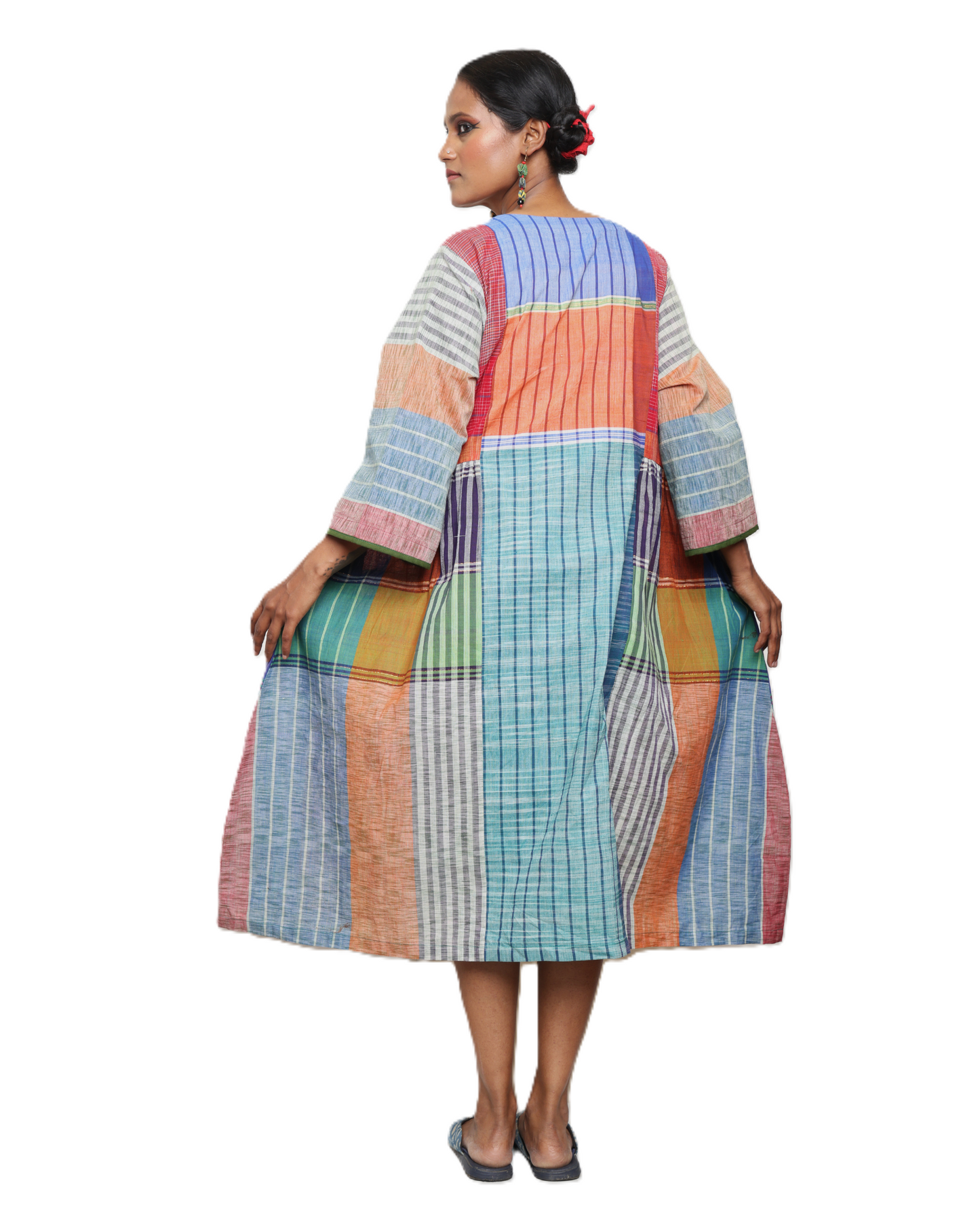 Handloom cotton Gamcha Atrangi Multicolor Dress with bothside pockets