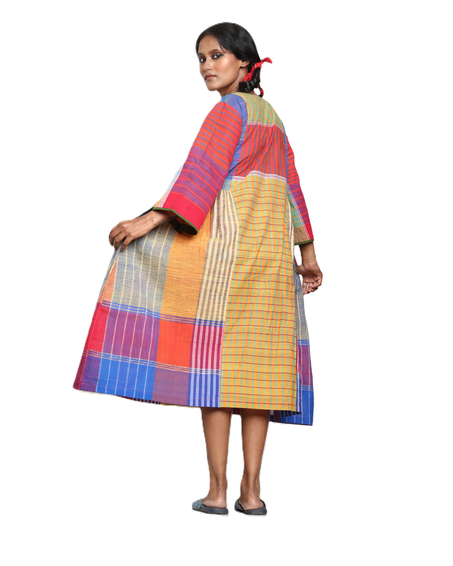 Handloom cotton Gamcha Atrangi Multicolor Dress with bothside pockets