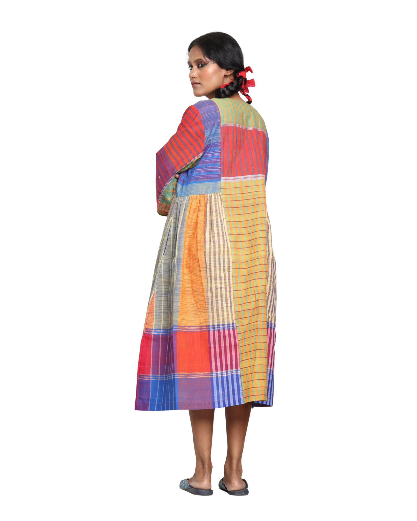Handloom cotton Gamcha Atrangi Multicolor Dress with bothside pockets
