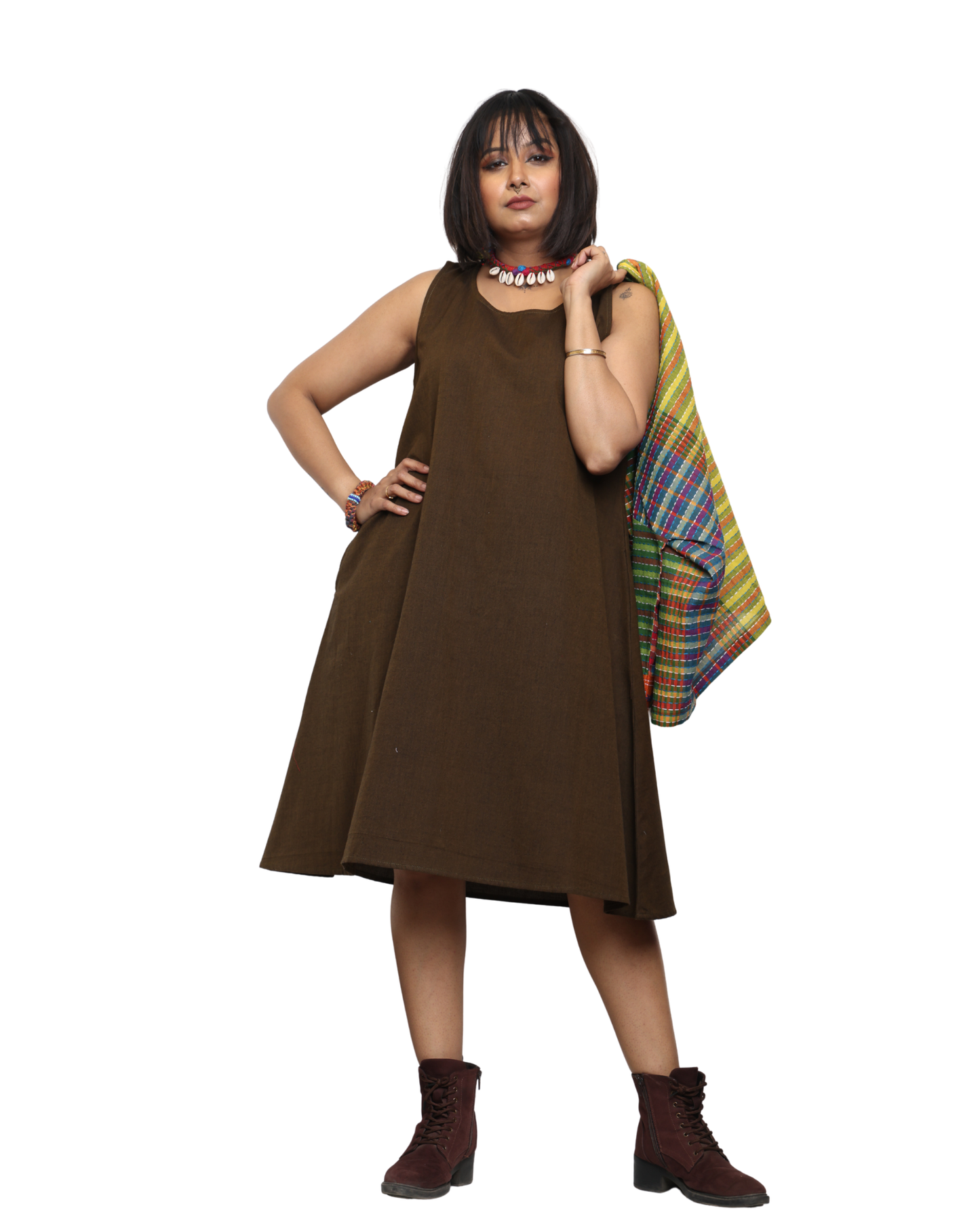 Handloom Cotton Sleeve less dress bothside pockets