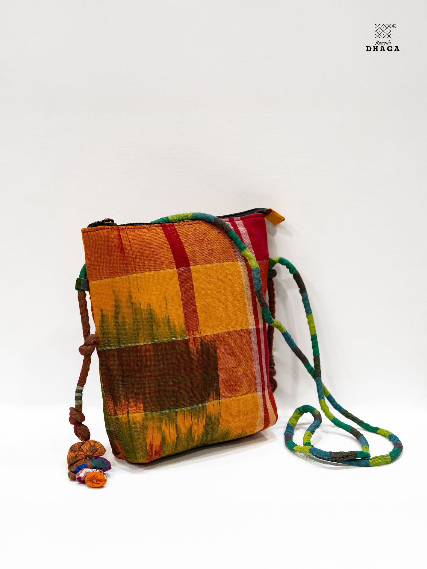 Sling Bag Gamcha Fashion Hand Embroided Green SL06