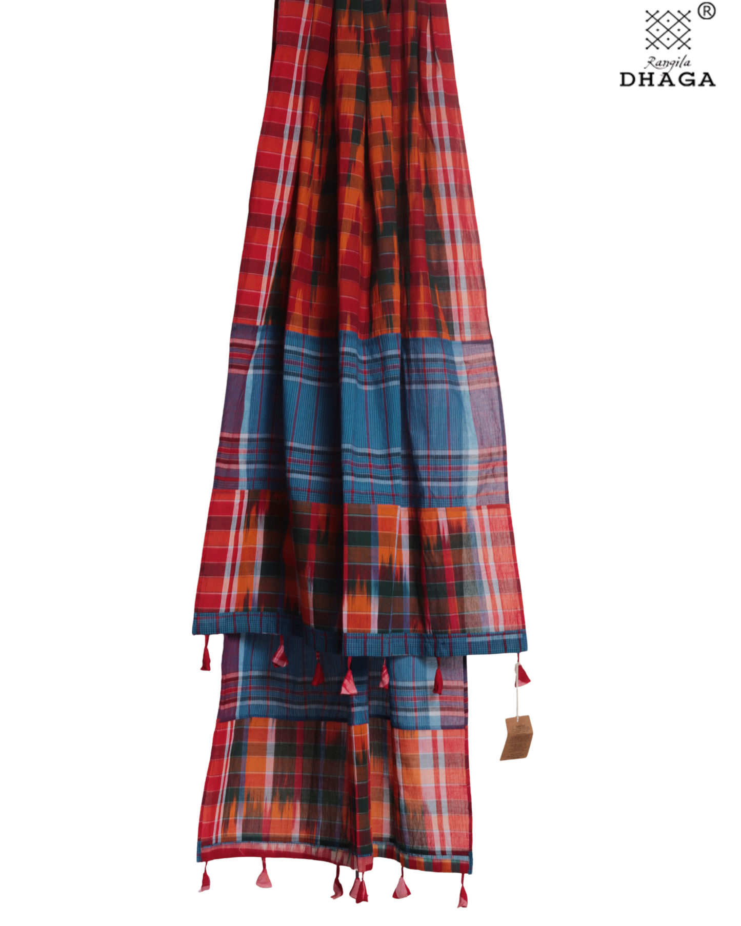 Rangila Dhaga Dual-Tone Patchwork Gamcha Dupatta with Tassels – Multicolor (2.5m)- GD003