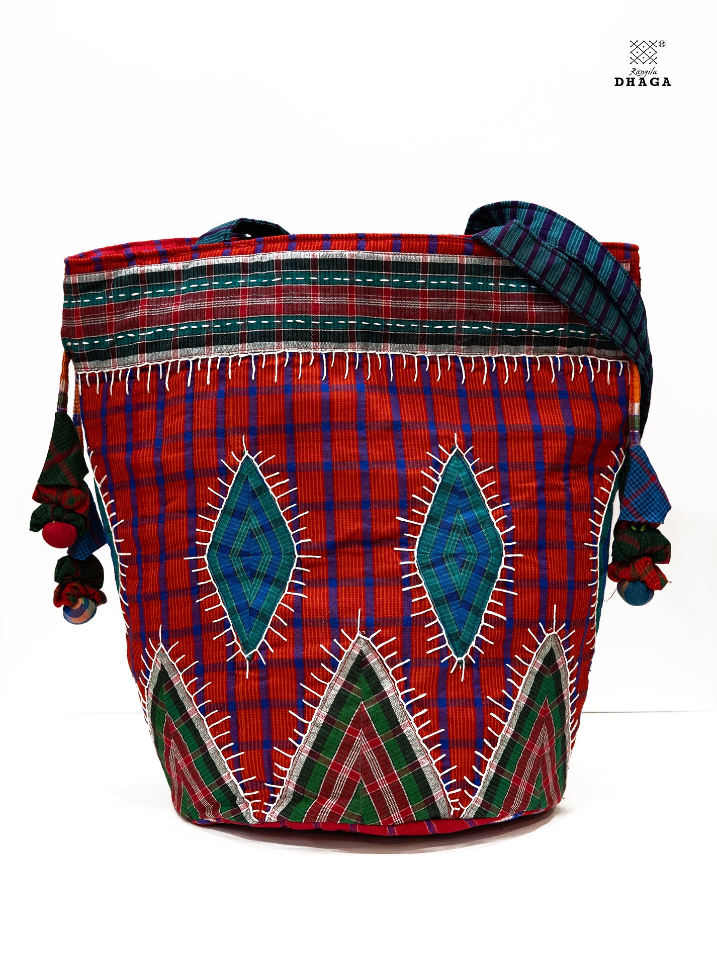 Hand-Embroidered Gamcha Potli Tote Bag Red Bag23