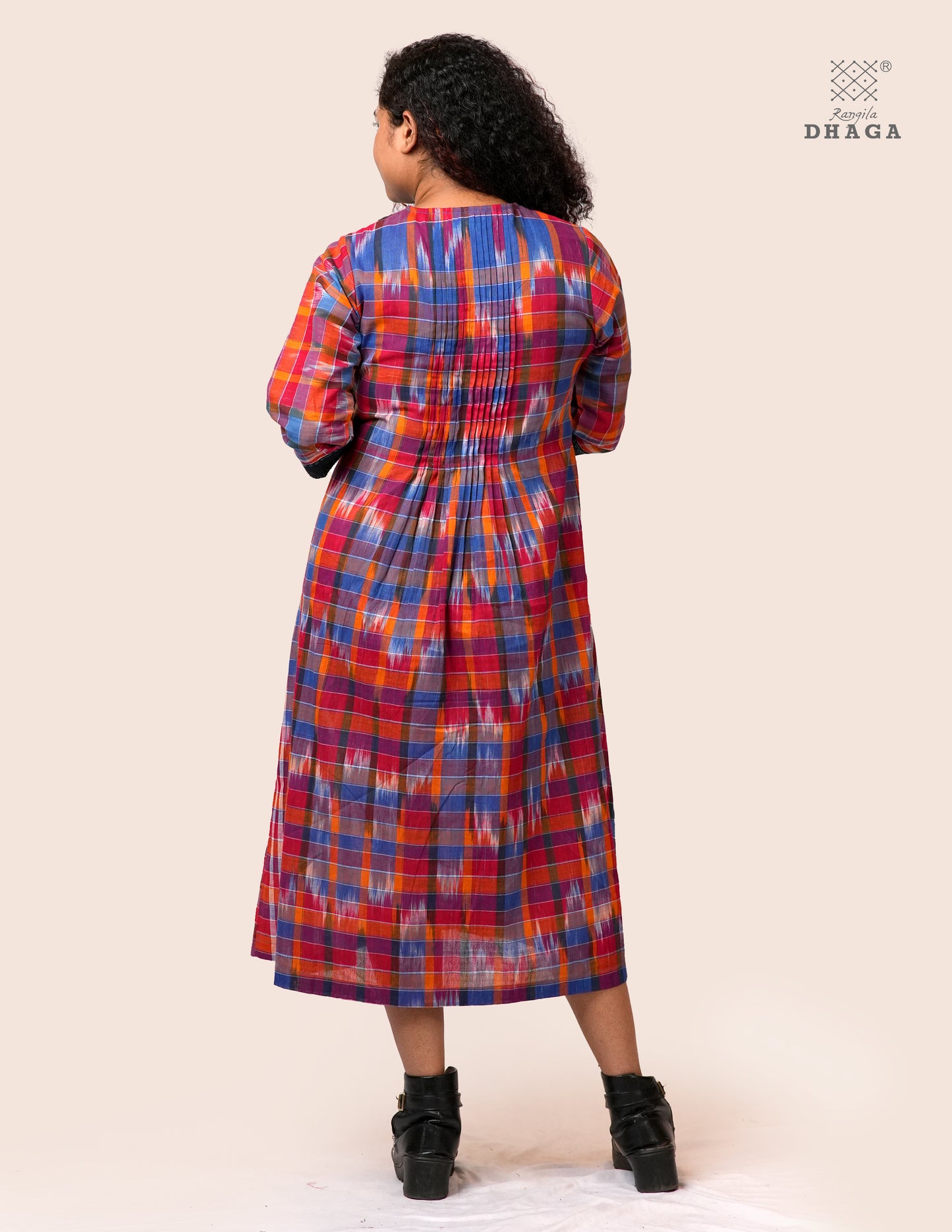 Handloom Kotki Gamcha A-Line Kurta | Multicolor Cotton Dress D58