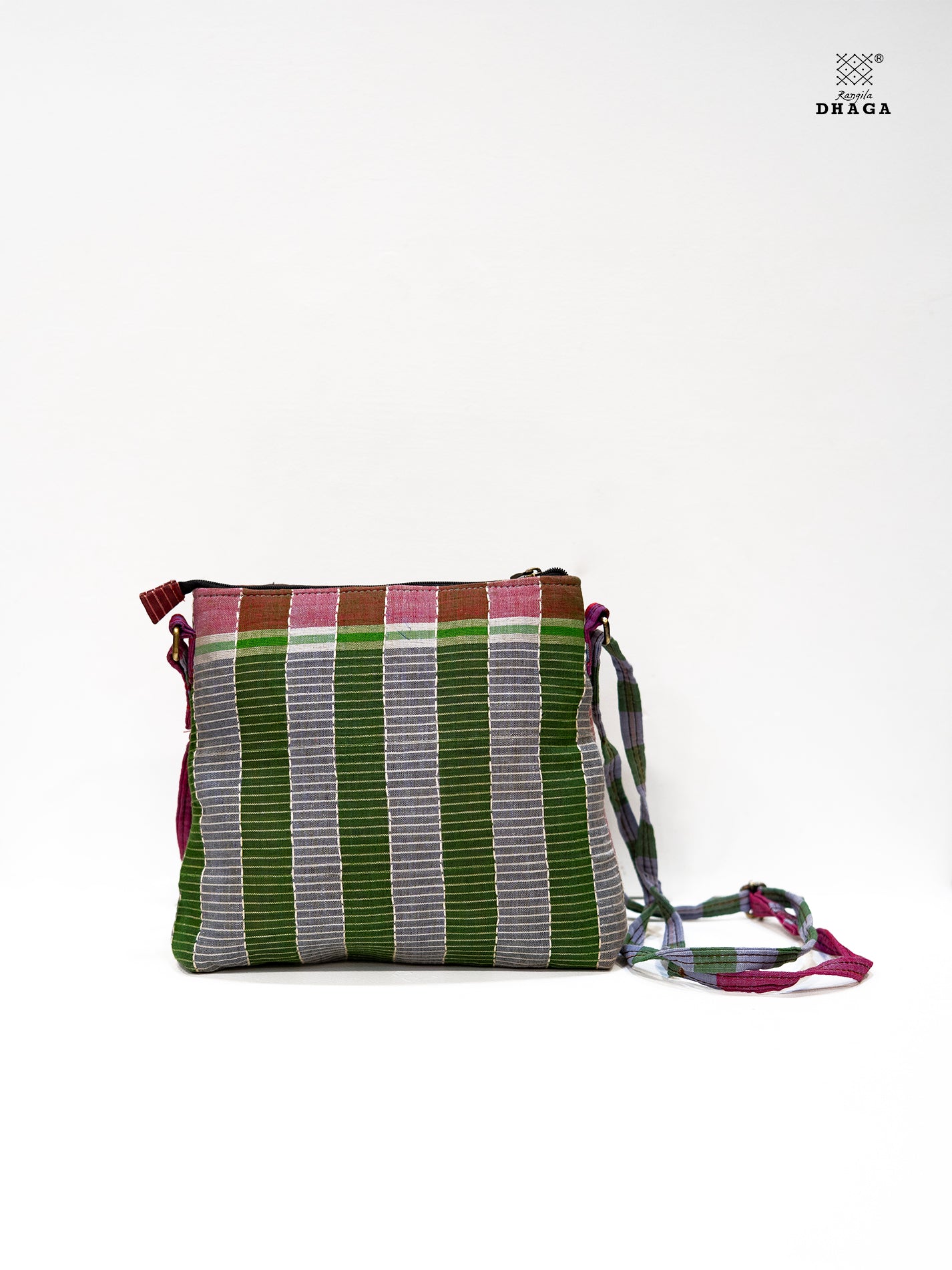 Sling Bag Gamcha Fashion Hand Embroided Green SL07