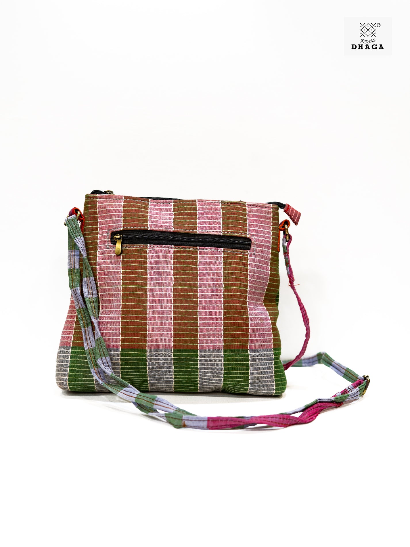 Sling Bag Gamcha Fashion Hand Embroided Green SL07