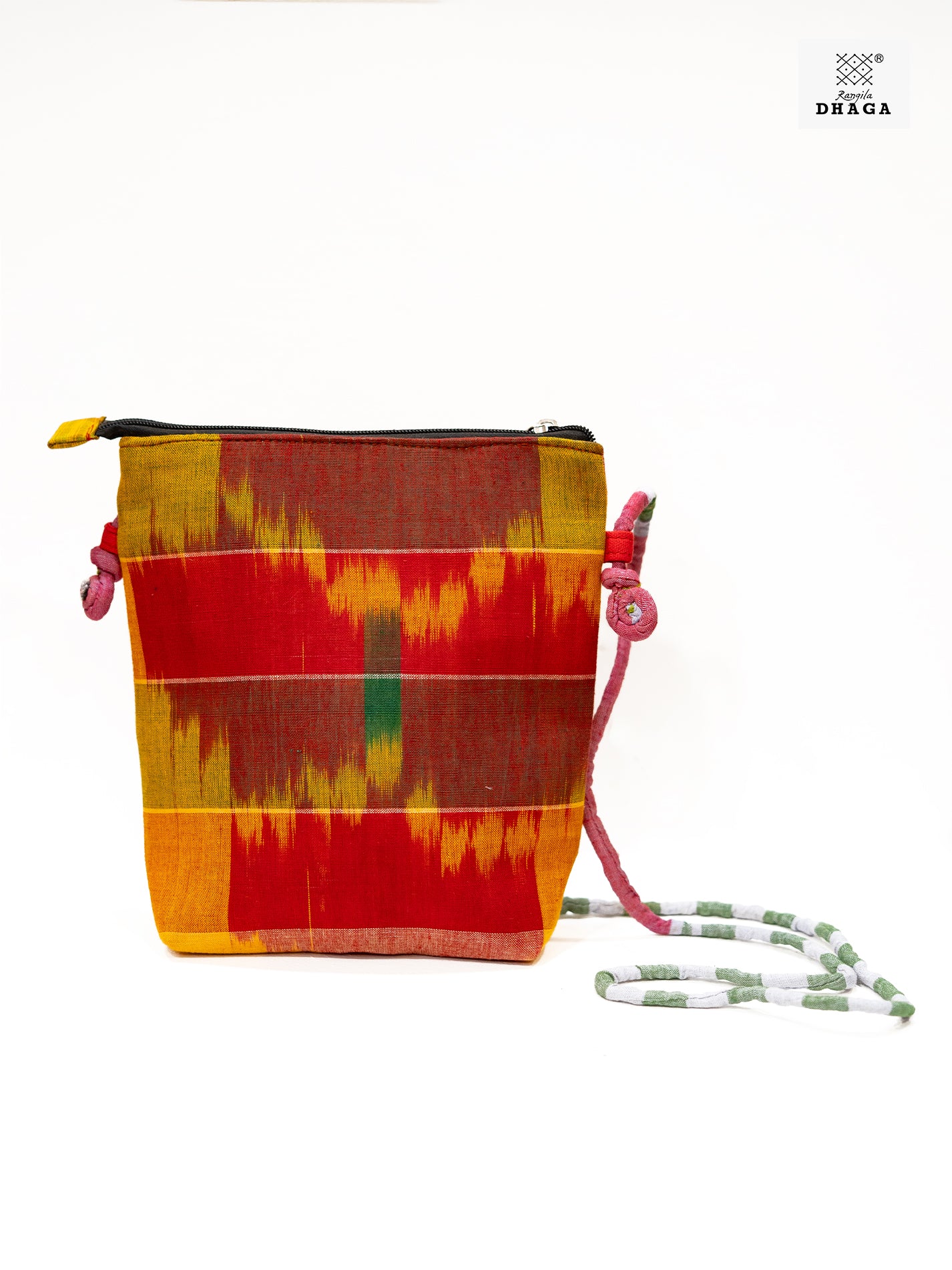 Sling Bag Gamcha Fashion Hand Embroided Green SL08