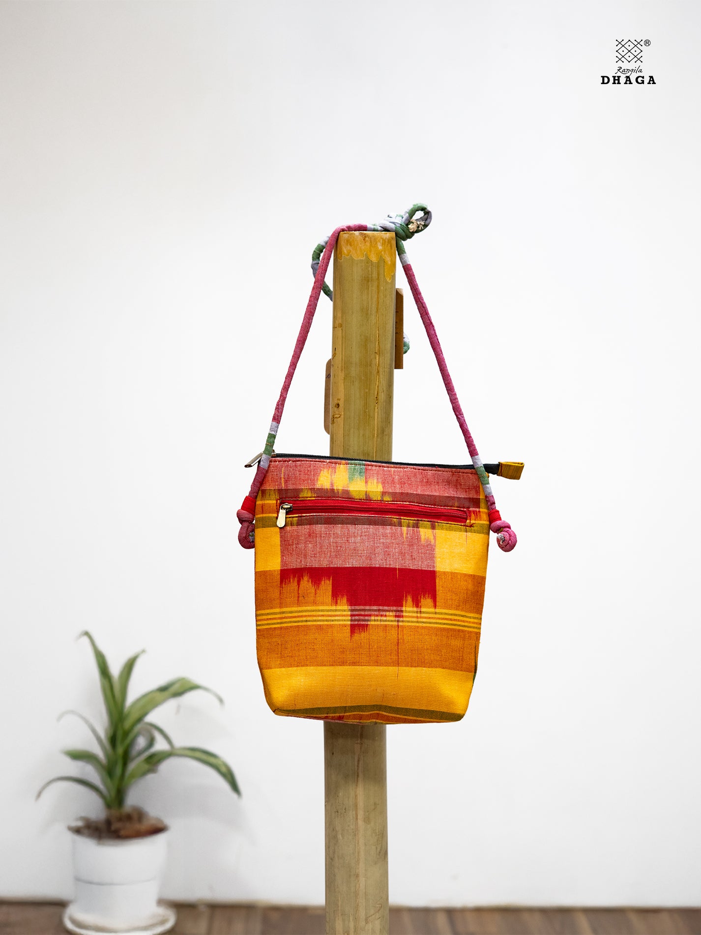 Sling Bag Gamcha Fashion Hand Embroided Green SL08