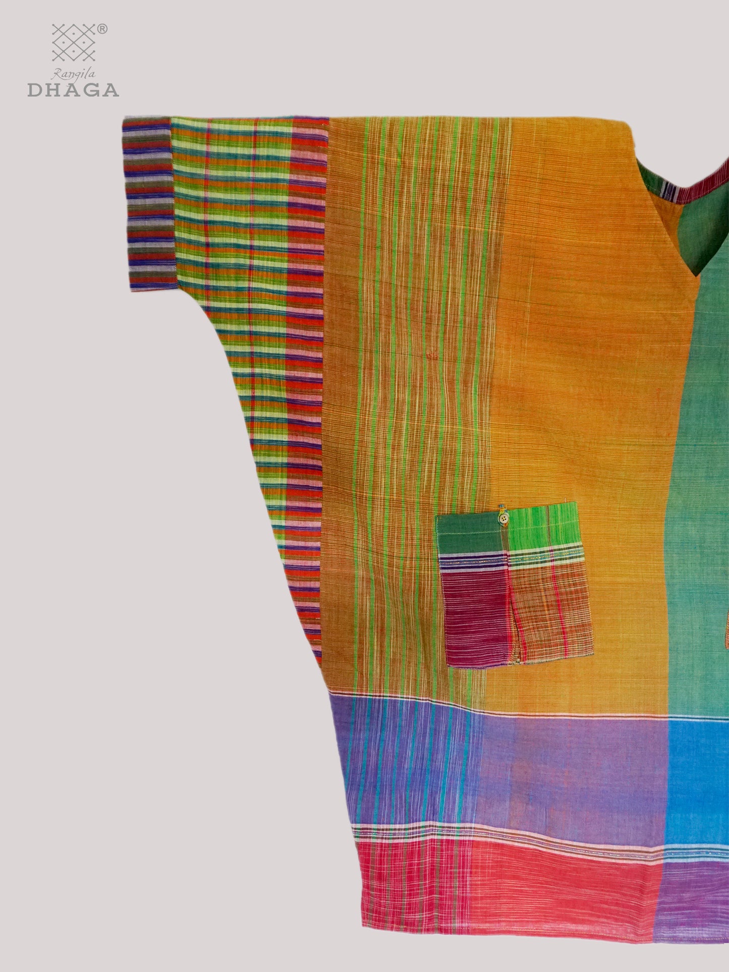 Kaftan Dress Long Free Size Gamcha Fashion Handloom Cotton Green SHR34