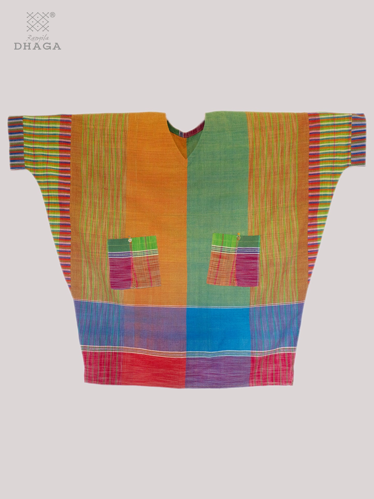 Kaftan Dress Long Free Size Gamcha Fashion Handloom Cotton Green SHR34