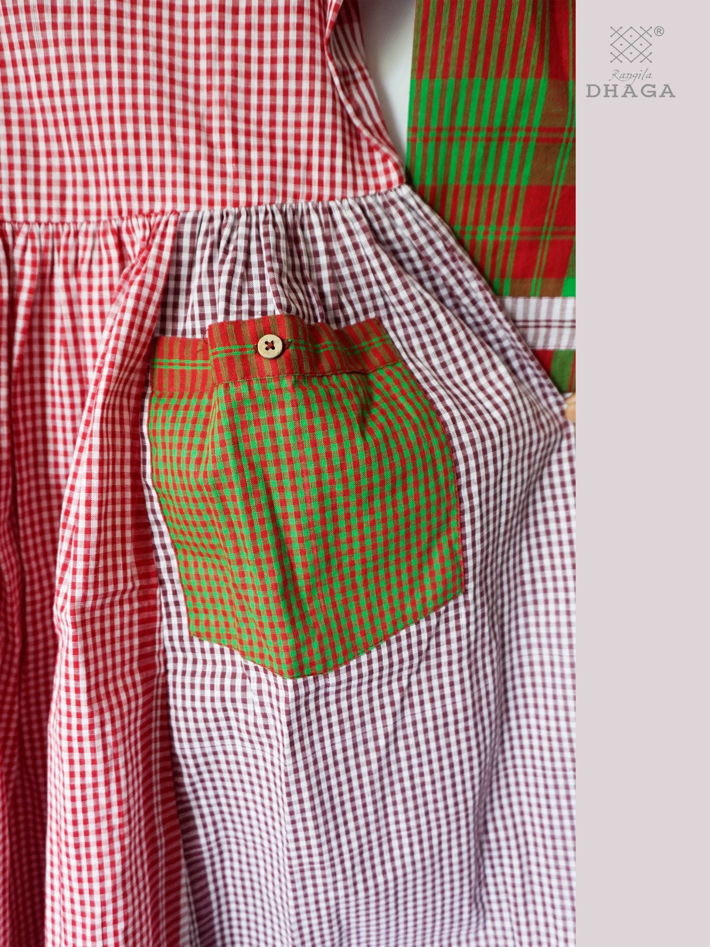 Dress Gamcha Fashion Handloom Cotton Fabric Red and Green Check D33