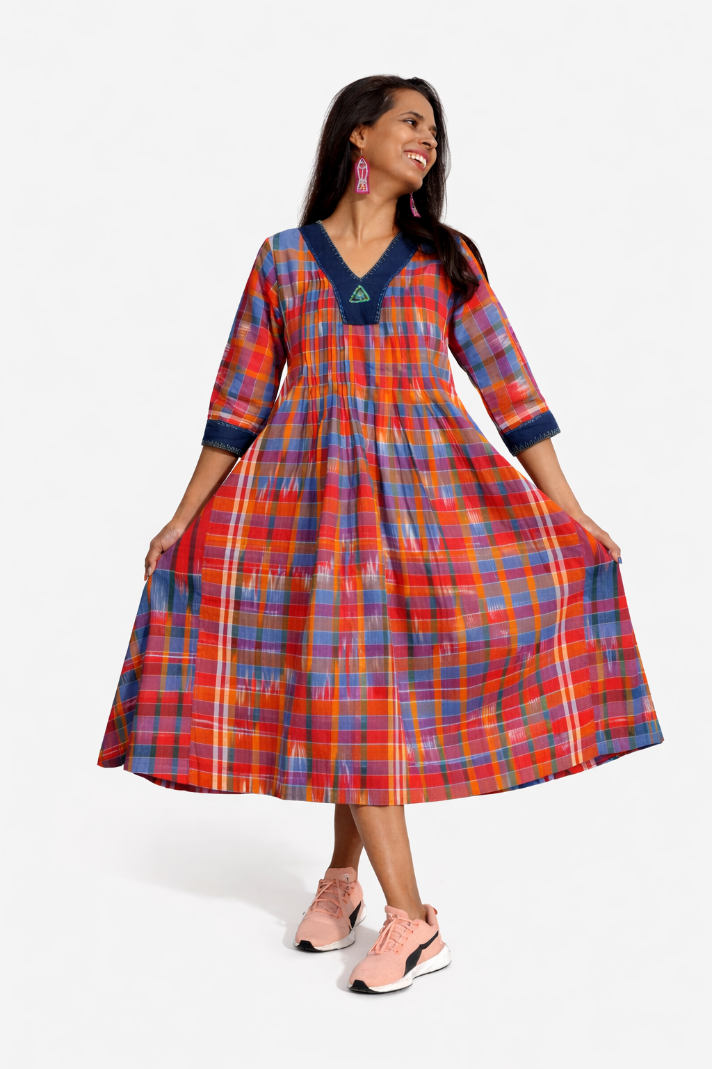 Handloom Kotki Gamcha A-Line Kurta | Multicolor Cotton Dress D58