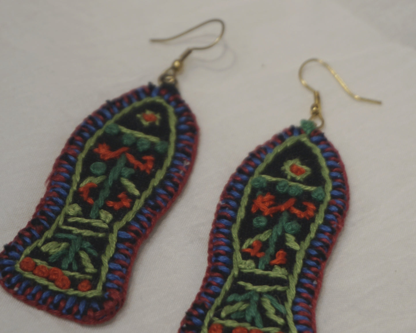 Hand embroidered Fish Fabric Earings new- GE009