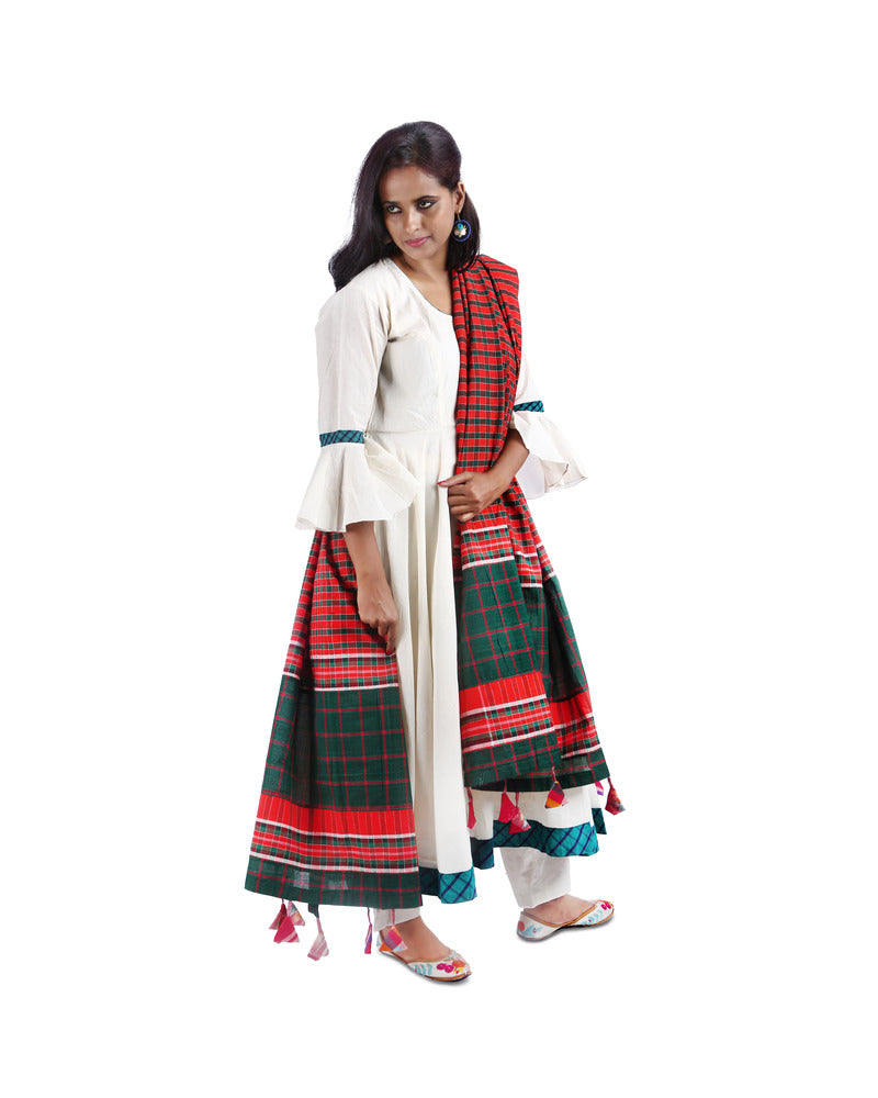 Patch work Gamcha Fashion Handloom Cotton Dupatta DP25 (Red Green Multicolor)