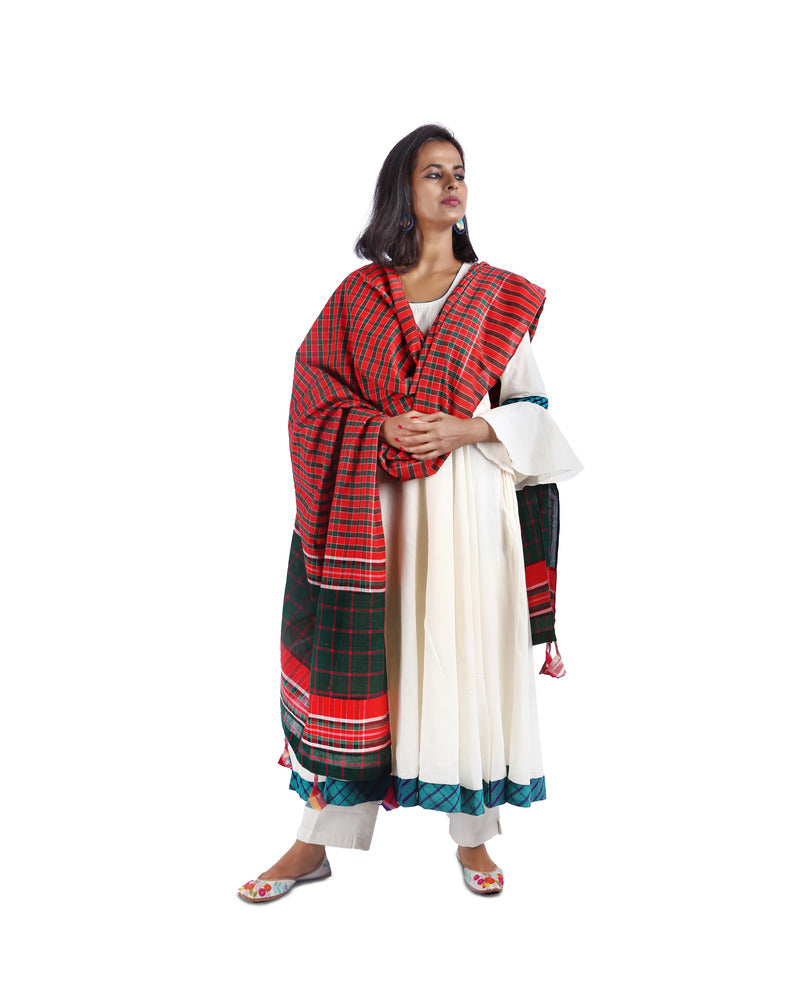Patch work Gamcha Fashion Handloom Cotton Dupatta DP25 (Red Green Multicolor)