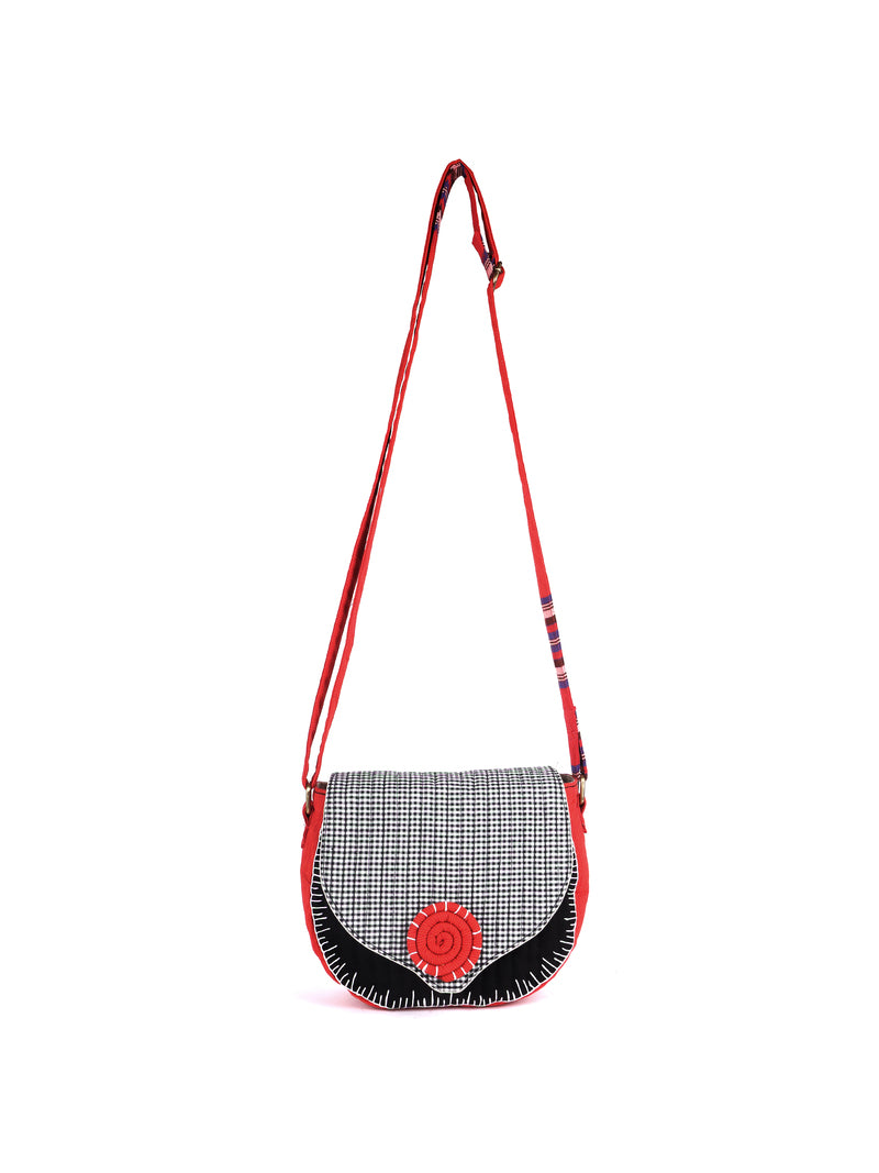 Sling Bag Gamcha Fashion Hand Embroided Black & White SL02