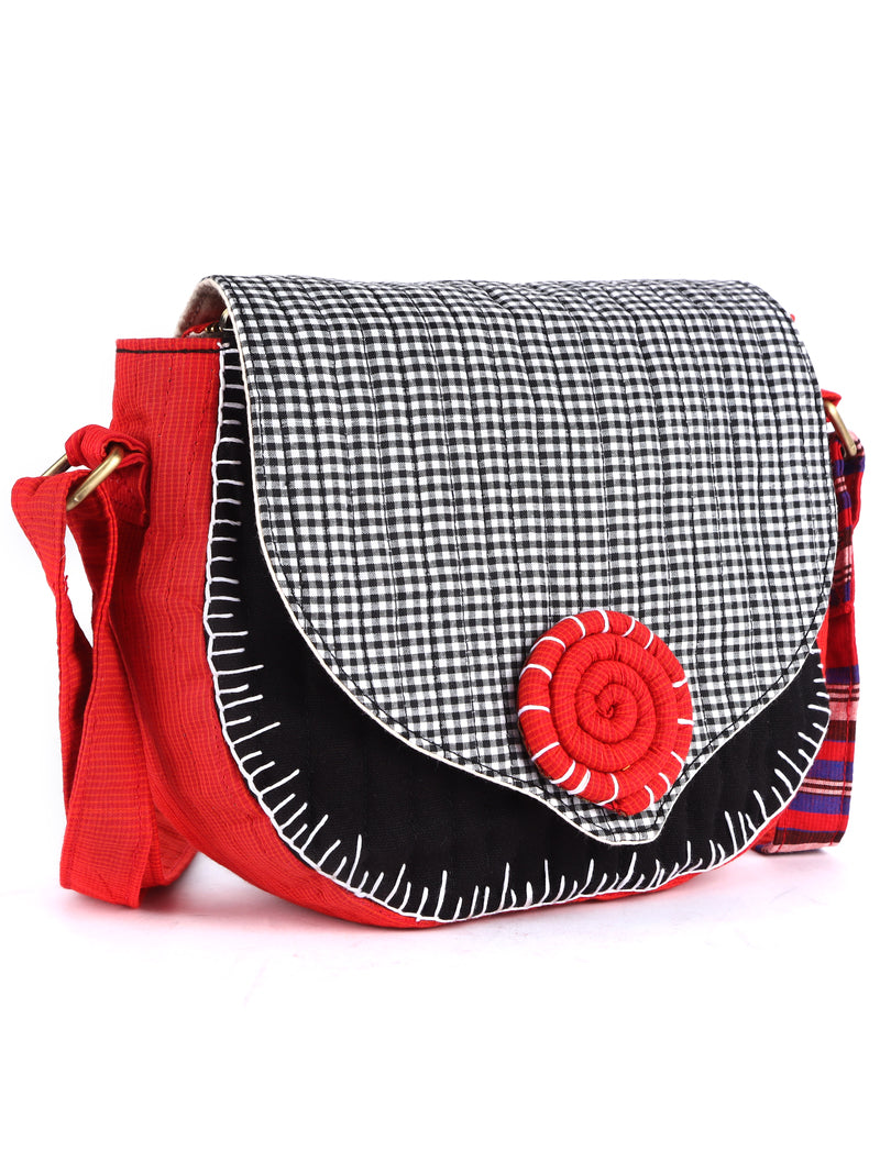 Sling Bag Gamcha Fashion Hand Embroided Black & White SL02