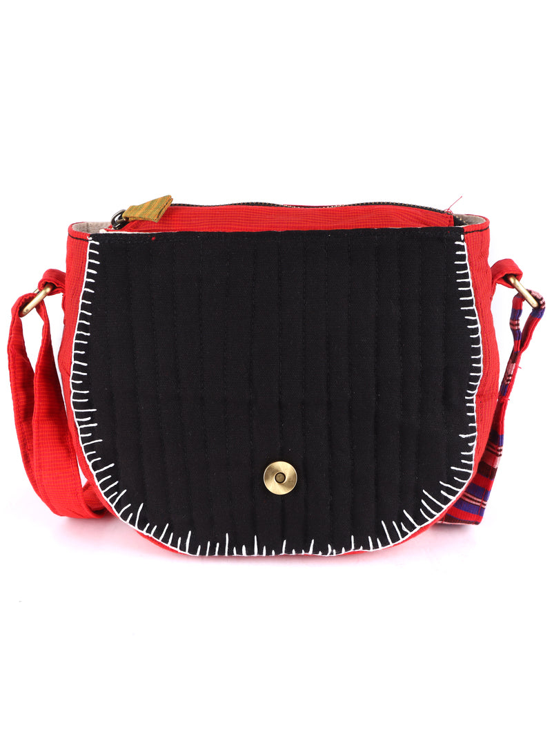 Sling Bag Gamcha Fashion Hand Embroided Black & White SL02