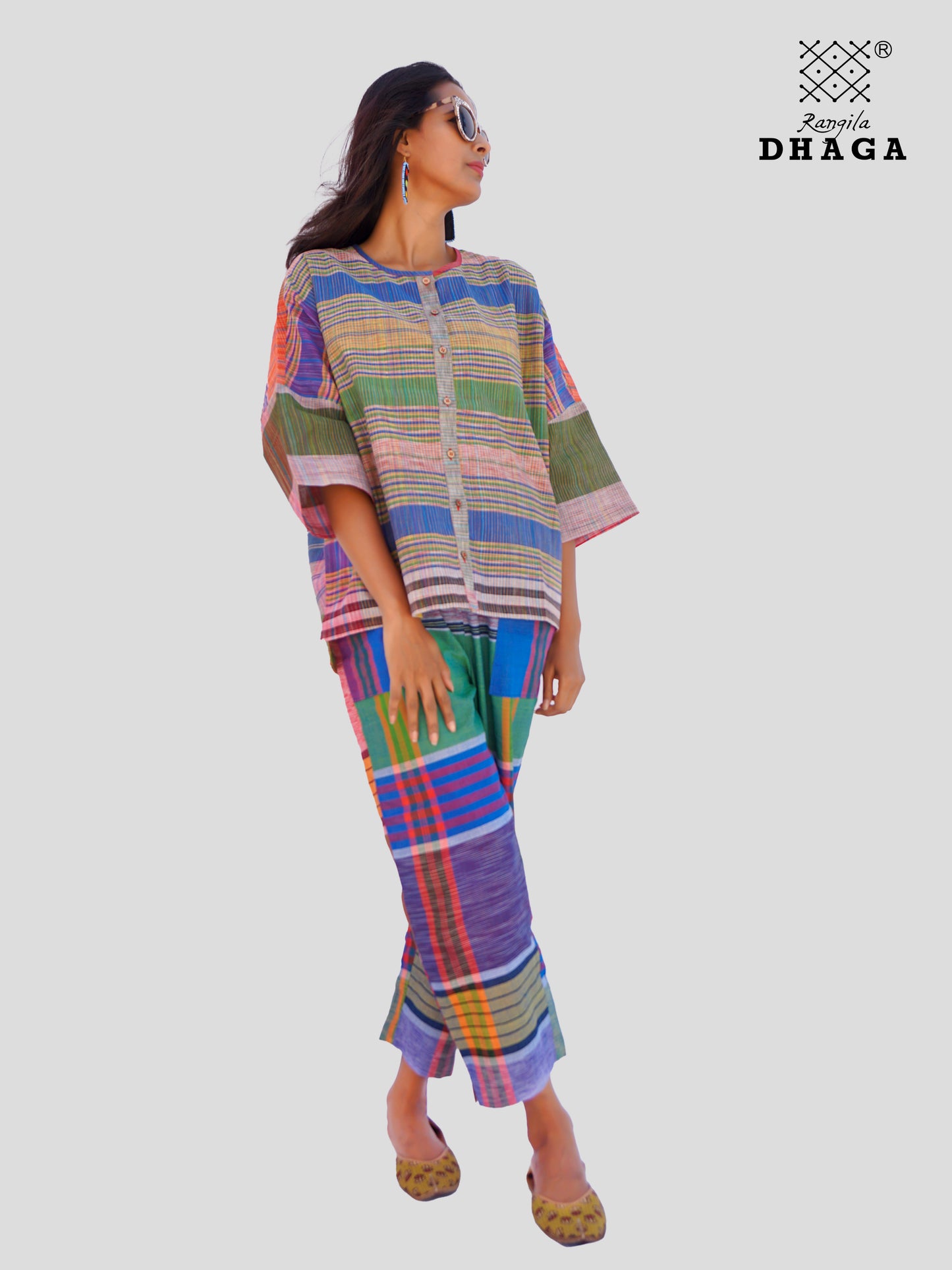 Handloom Gamcha Cotton Multicolor Free Size Front-Open Women’s Short Top/Jacket (TOP21)