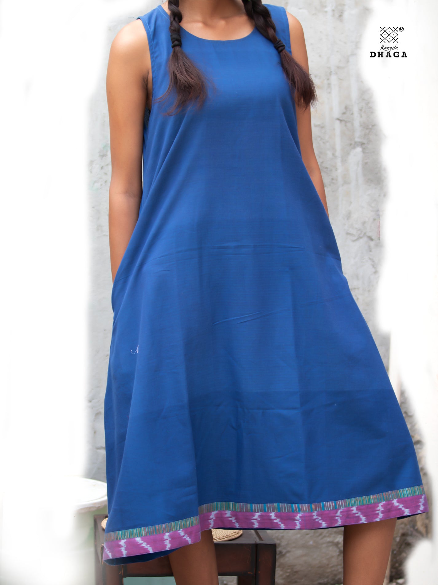 handloom blue sleeveless dress