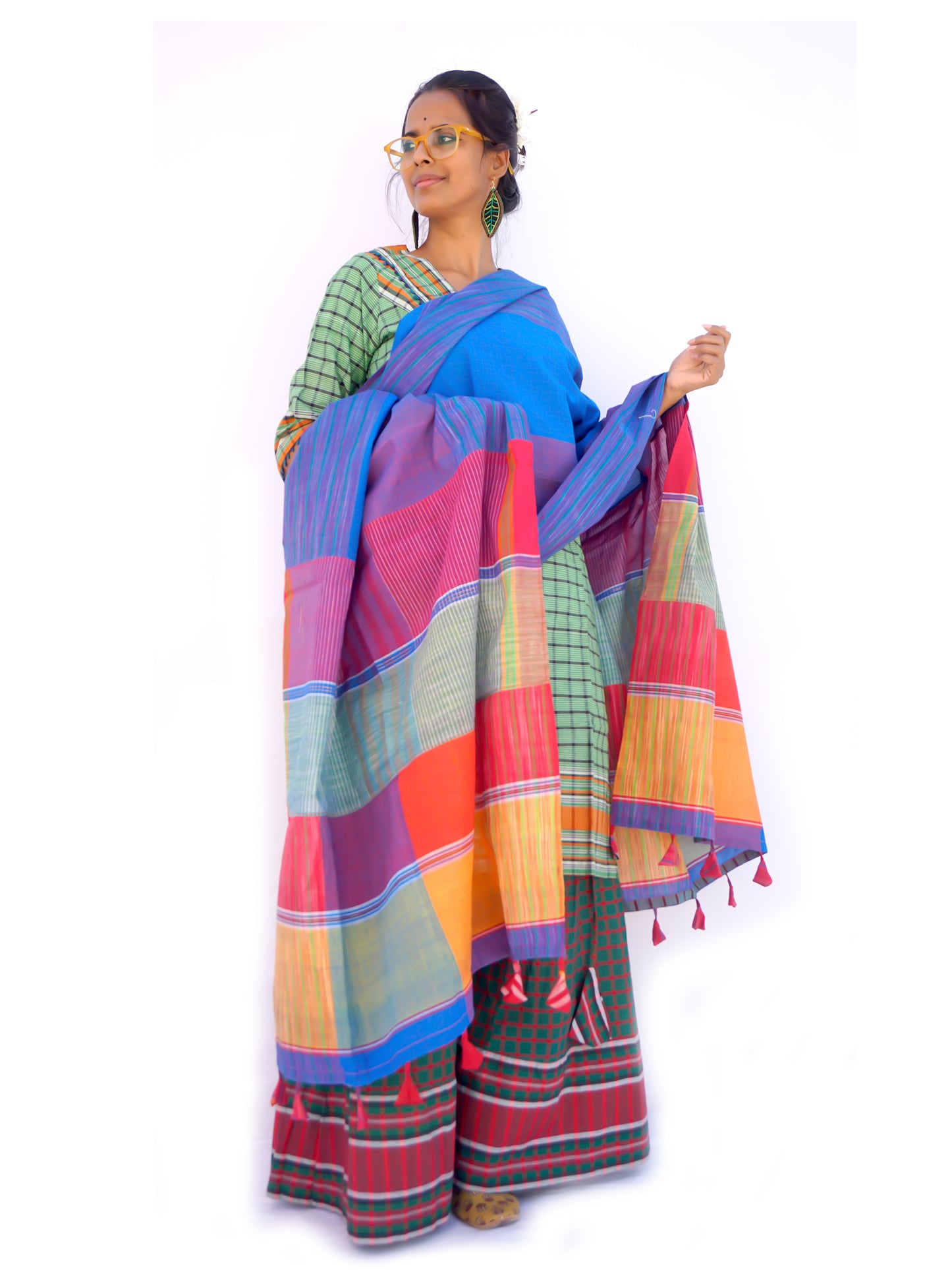 Patch work Gamcha Fashion Handloom Cotton Dupatta DP21( Red blue Multicolor)