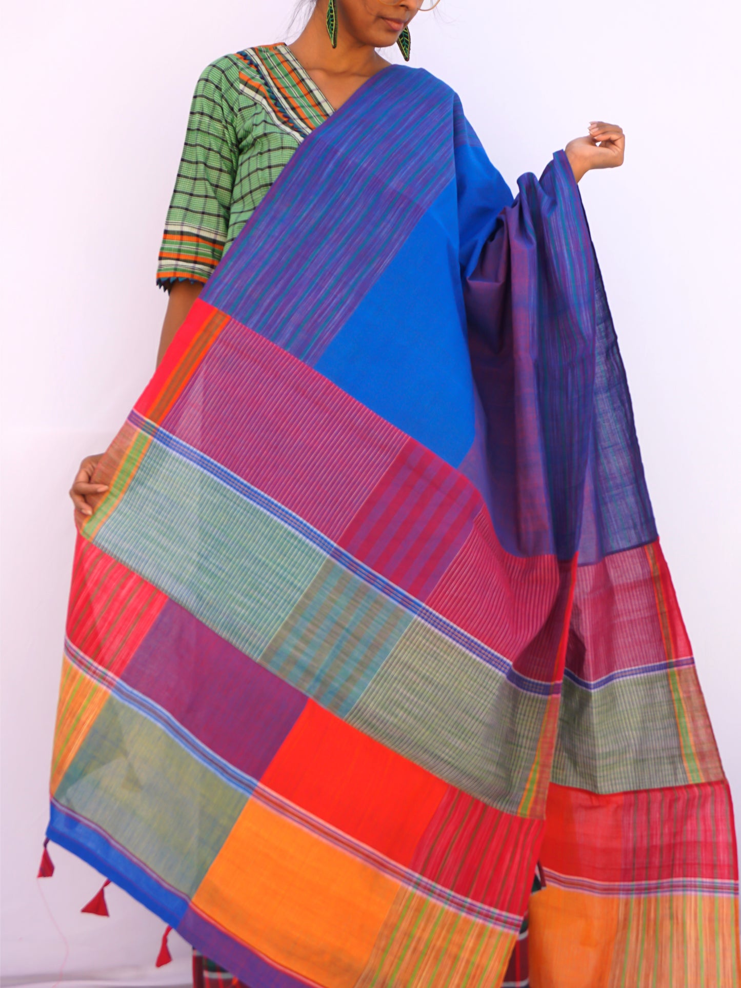 Patch work Gamcha Fashion Handloom Cotton Dupatta DP21( Red blue Multicolor)
