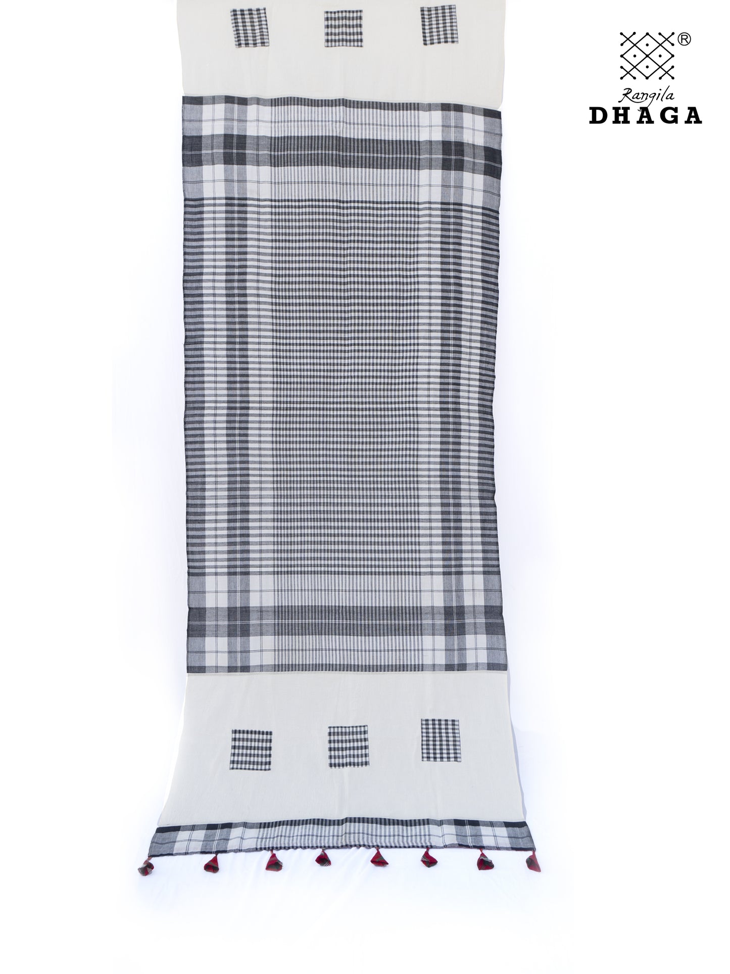Patch work Gamcha Fashion Handloom Cotton Dupatta ( Black & White) DP12
