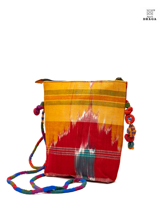 Sling Bag Gamcha Fashion Hand Embroided  Green  SL10