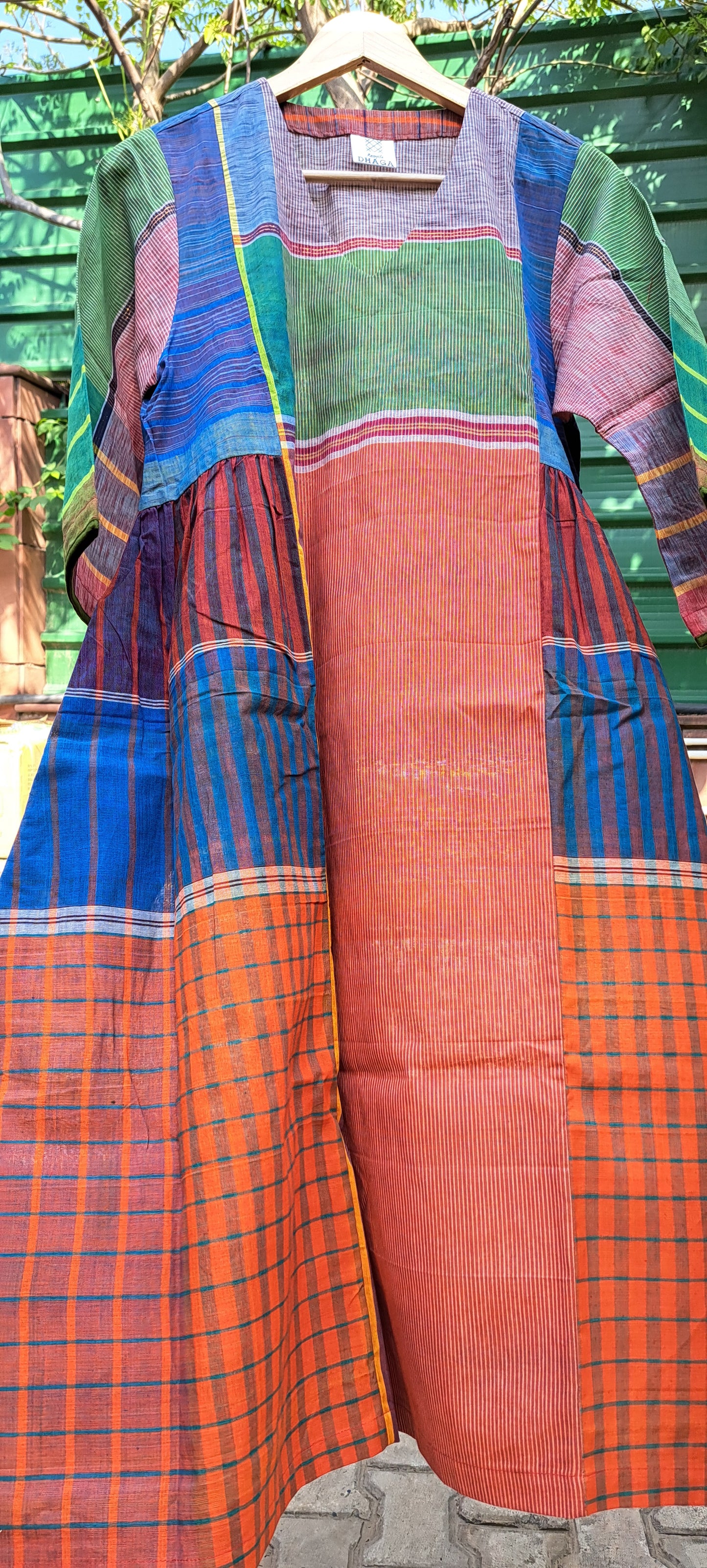 Handloom Cotton Gamcha Atrangi Multicolor Dress with Both Side Pockets- D01